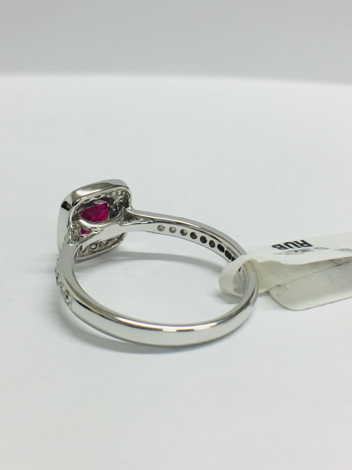 9ct White Gold Cushion Shape Ruby Diamond Dress Ring - Image 6 of 12