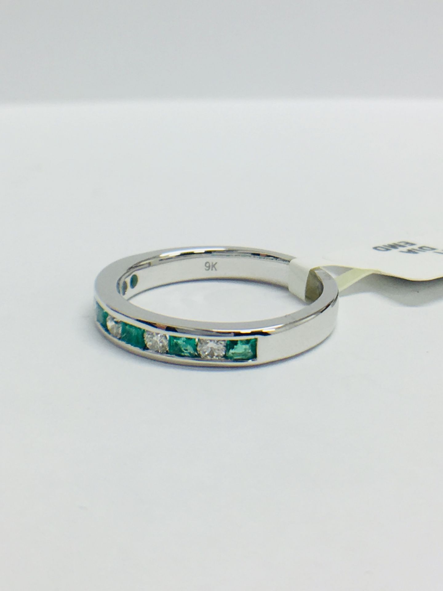 9ct White Gold Emerald Diamond Channel Set Eternity Ring - Image 3 of 12