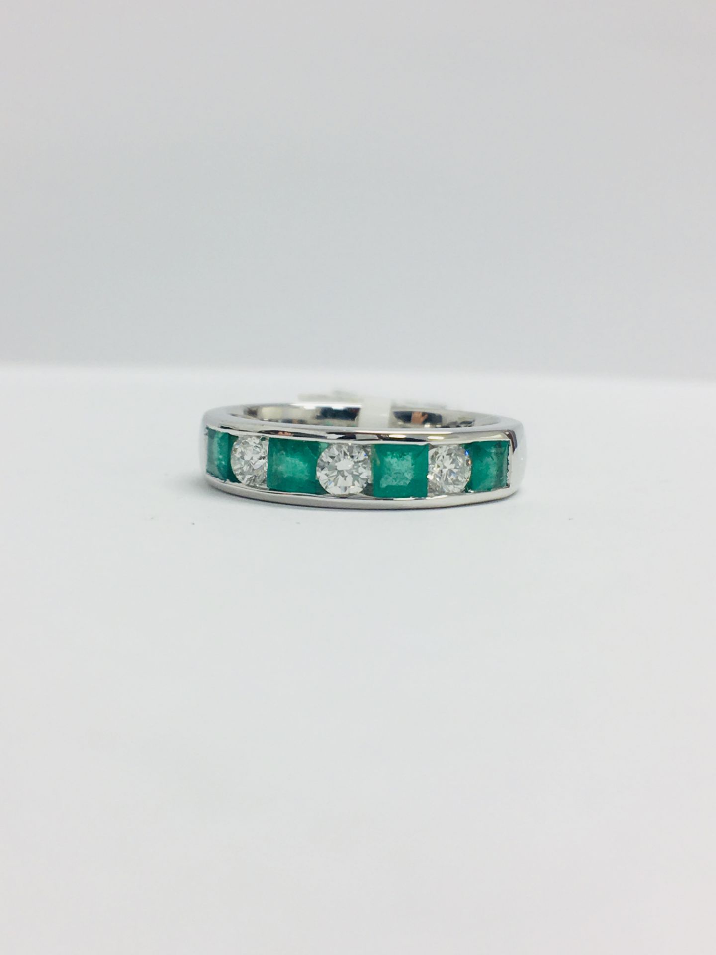 9ct White Gold Emerald Diamond Channel Set Ring
