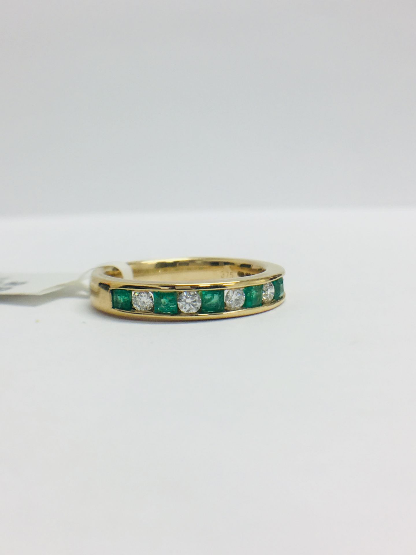 9ct Yellow Gold Emerald Diamond Channel Set Eternity Ring - Image 11 of 13