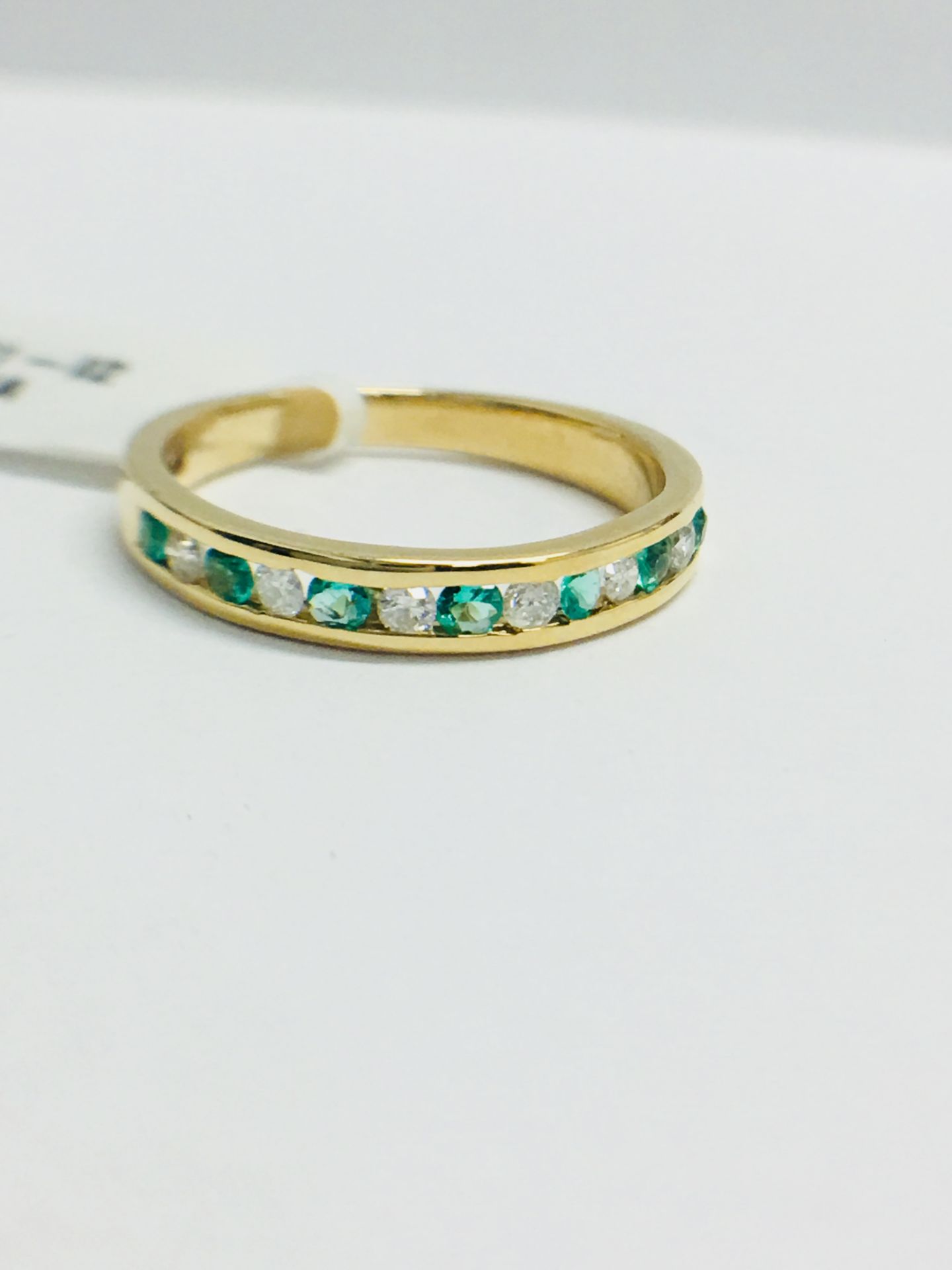 9ct Yellow Gold Emerald And Diamond Channel Sweet Eternity Ring - Image 10 of 11