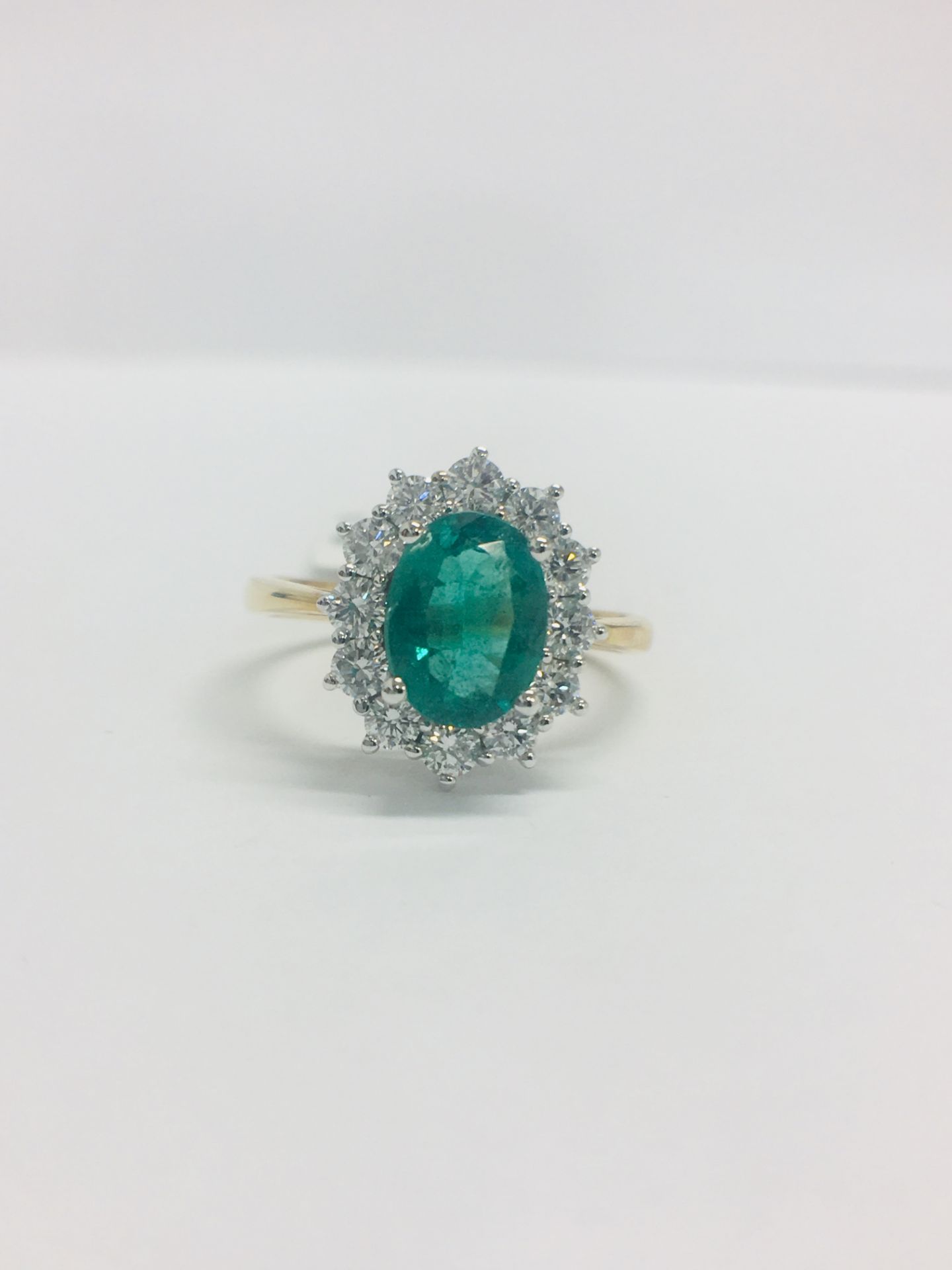 18ct Emerald And Diamond Cluster Ring
