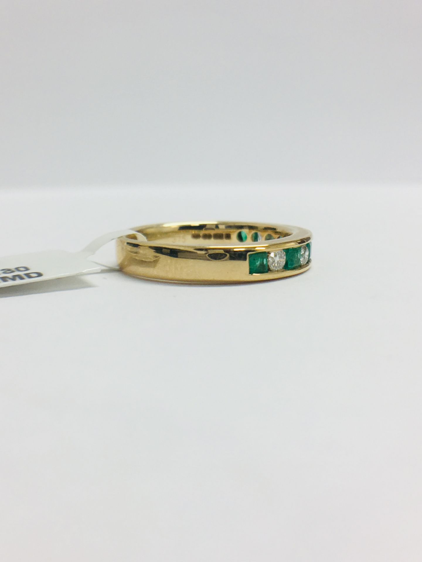 9ct Yellow Gold Emerald Diamond Channel Set Eternity Ring - Image 8 of 13