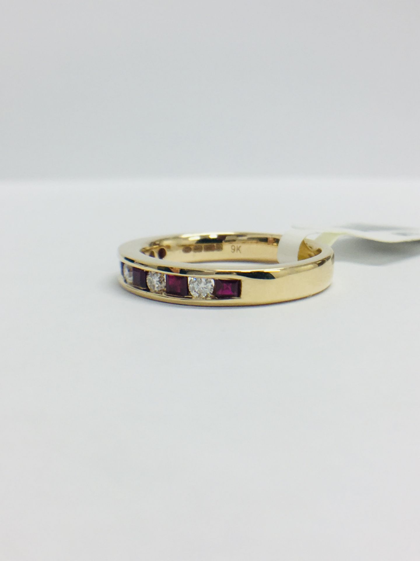 9ct Yellow Gold Ruby Diamond Channel Set Eternity Ring - Image 4 of 13