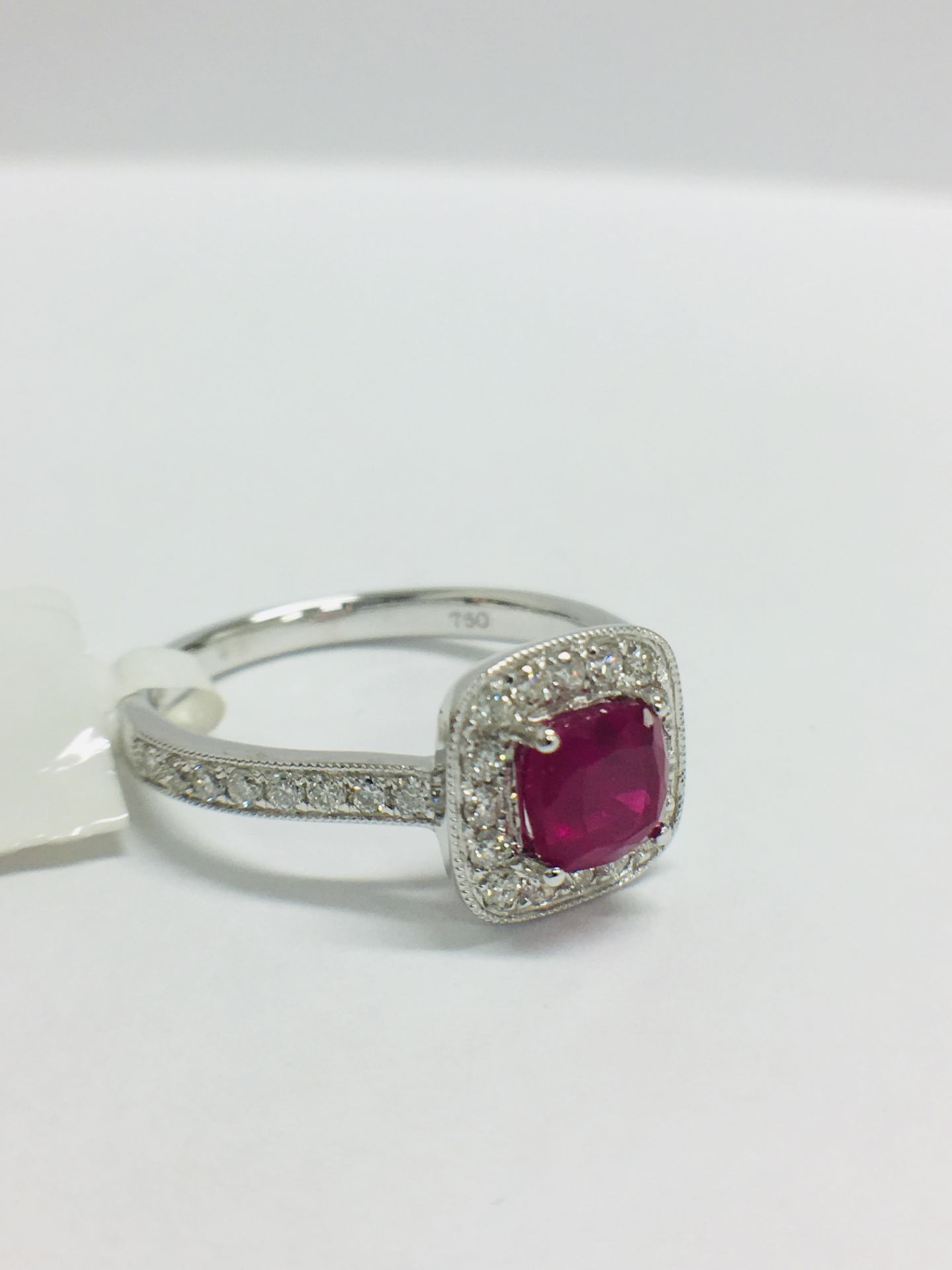 9ct White Gold Cushion Shape Ruby Diamond Dress Ring - Image 9 of 12