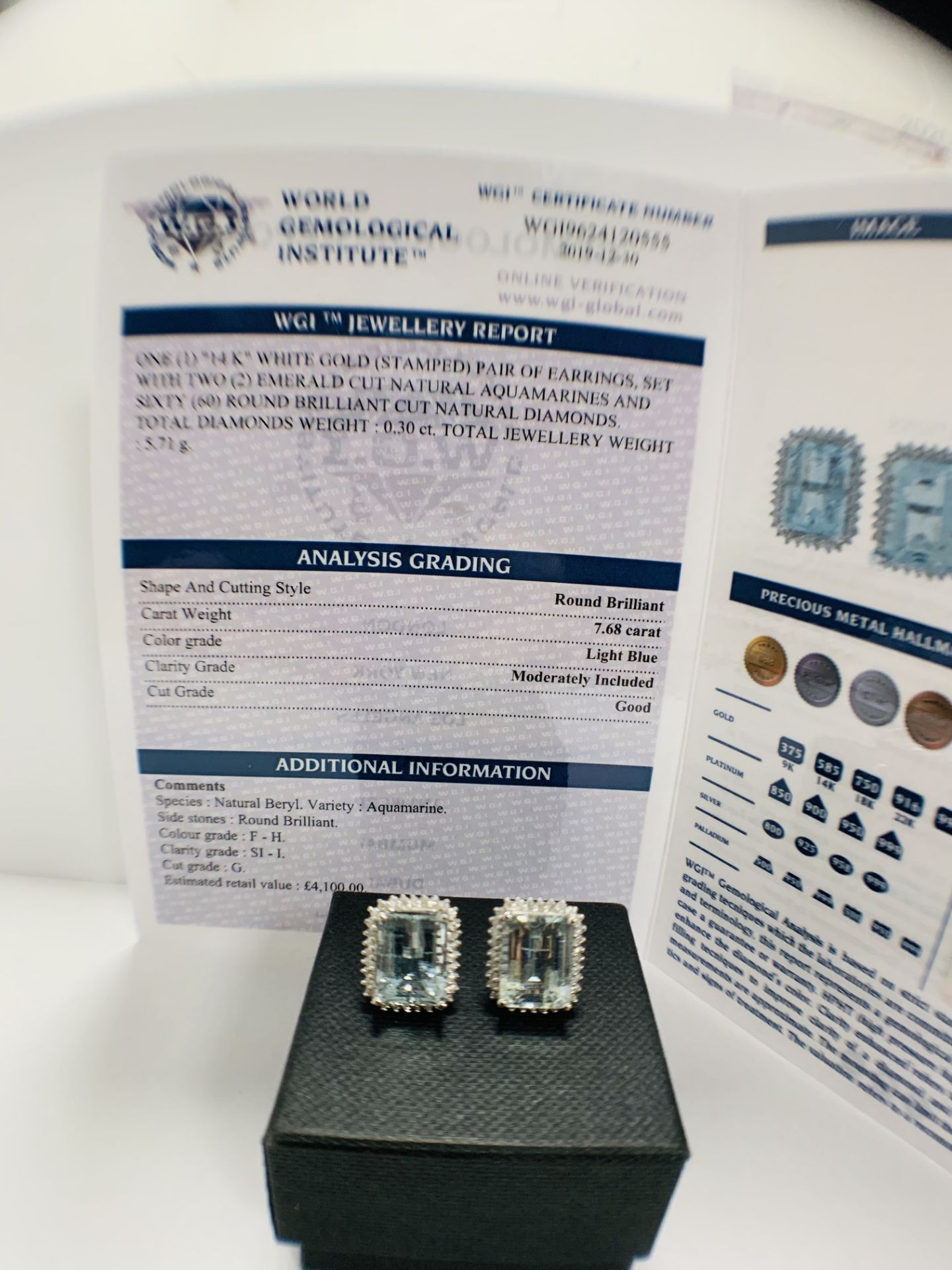 14ct White Gold Aquamarine And Diamond Stud Earrings - Image 9 of 10