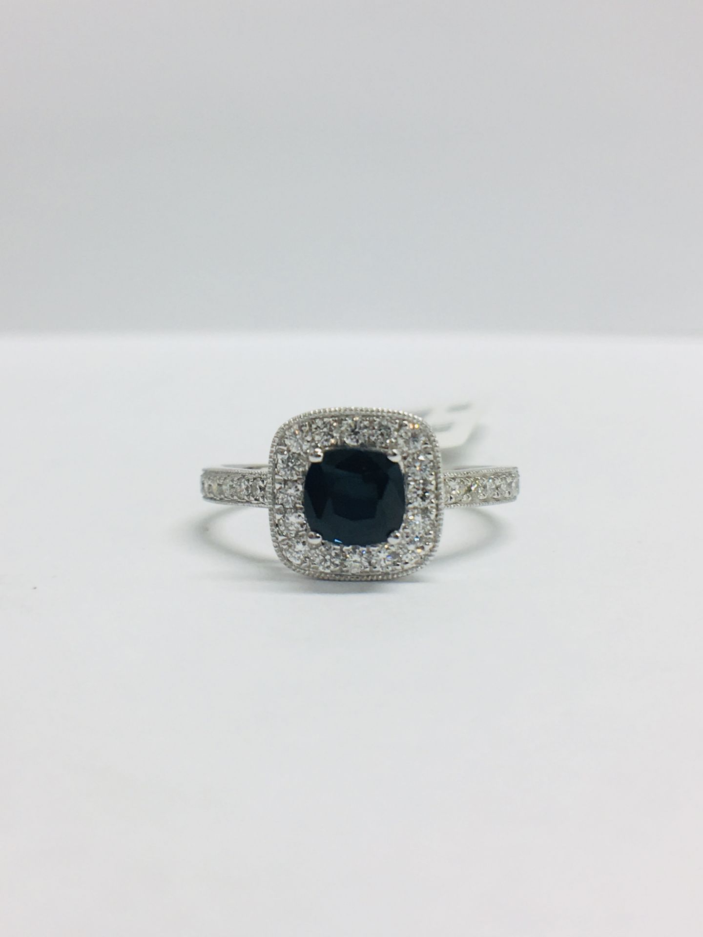 9ct White Gold Cushion Shape Sapphire Diamond Dress Ring