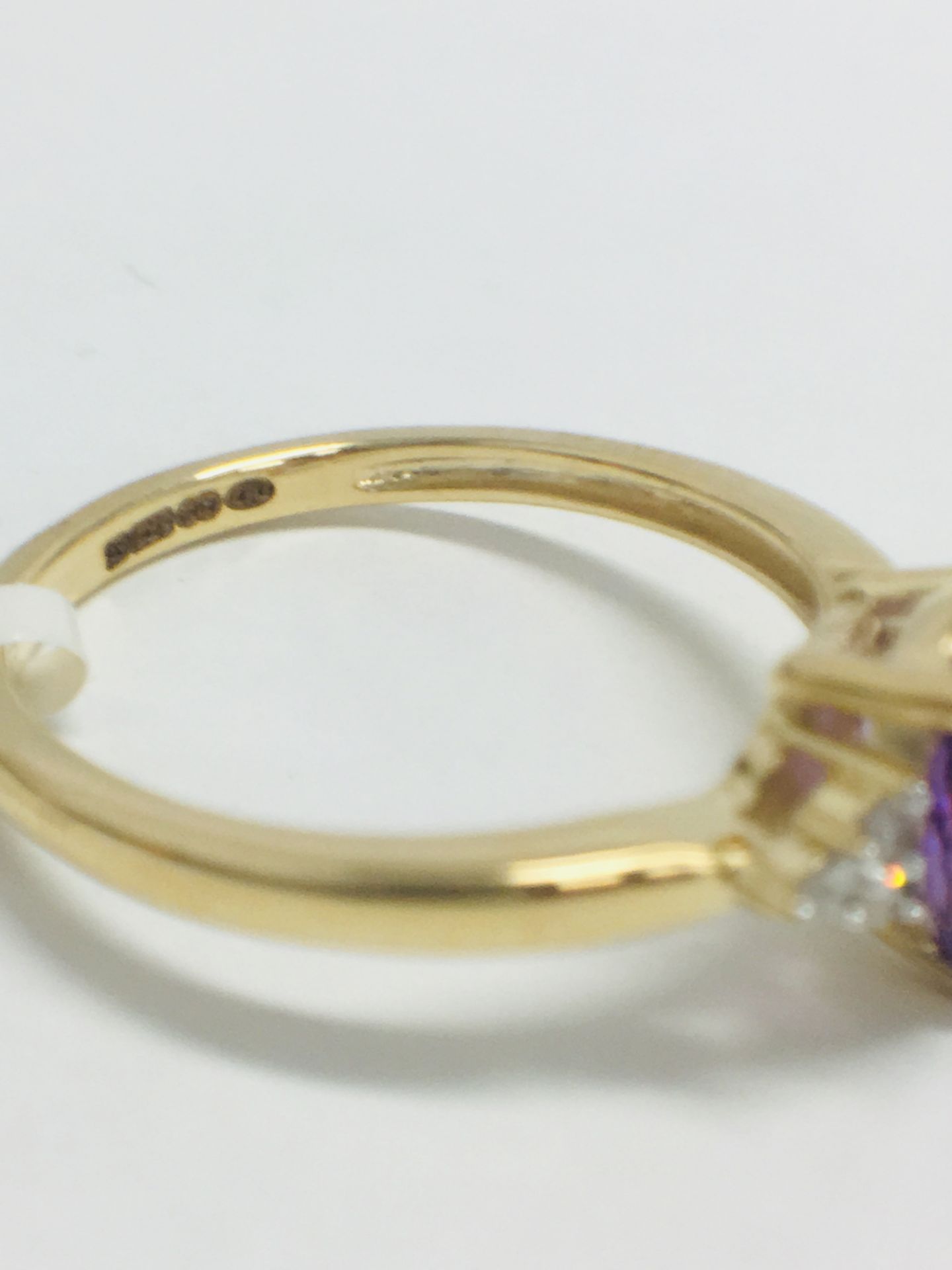 9ct Yellow Gold Amethyst Diamond Navette Style Dress Ring - Image 8 of 10