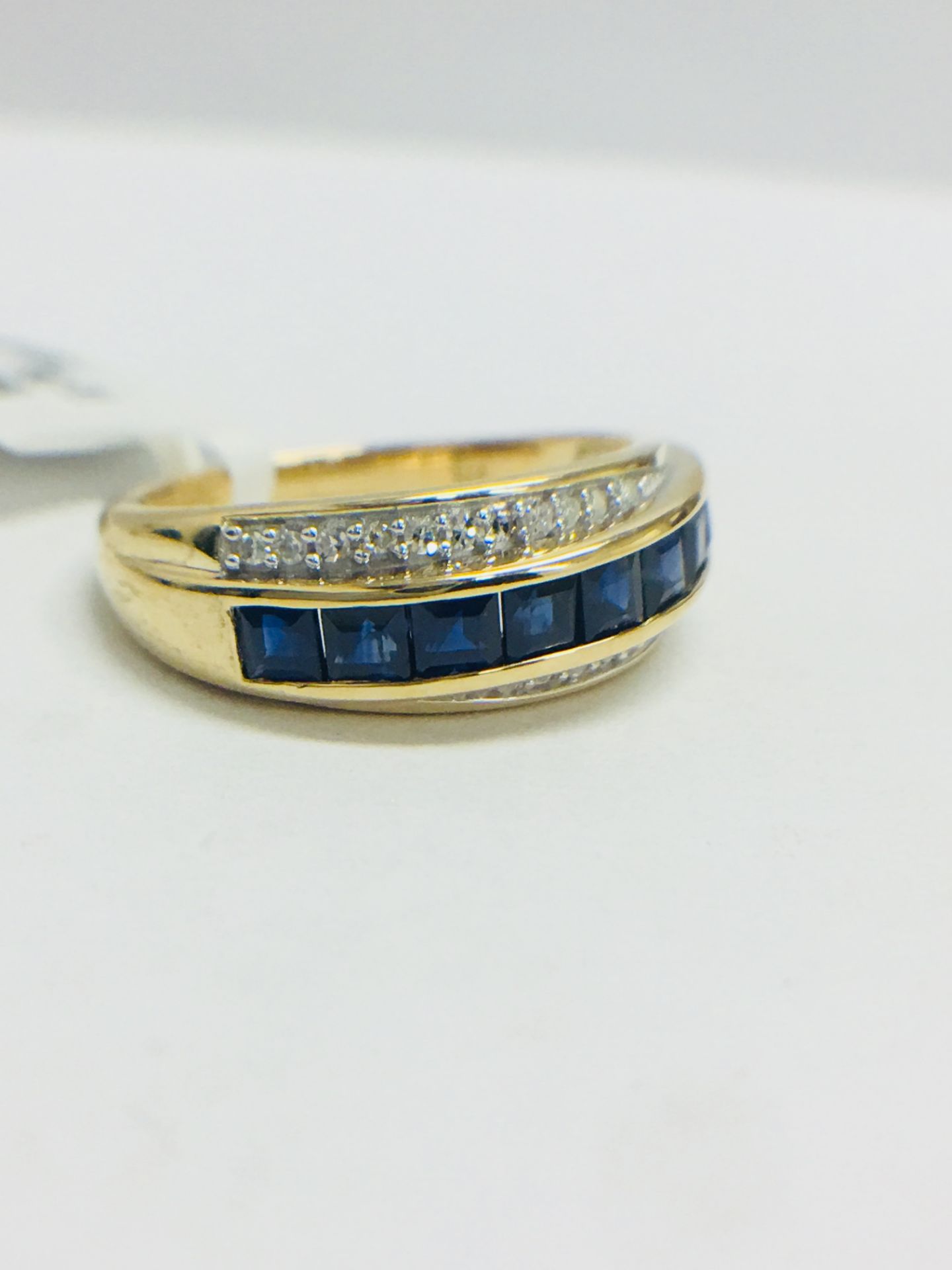 9ct Yellow Gold Diamond Sapphire Crossover Style Ring - Image 9 of 11