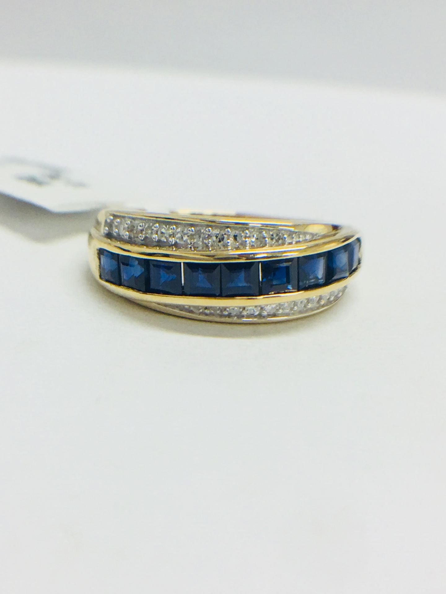 9ct Yellow Gold Diamond Sapphire Crossover Style Ring - Image 10 of 11