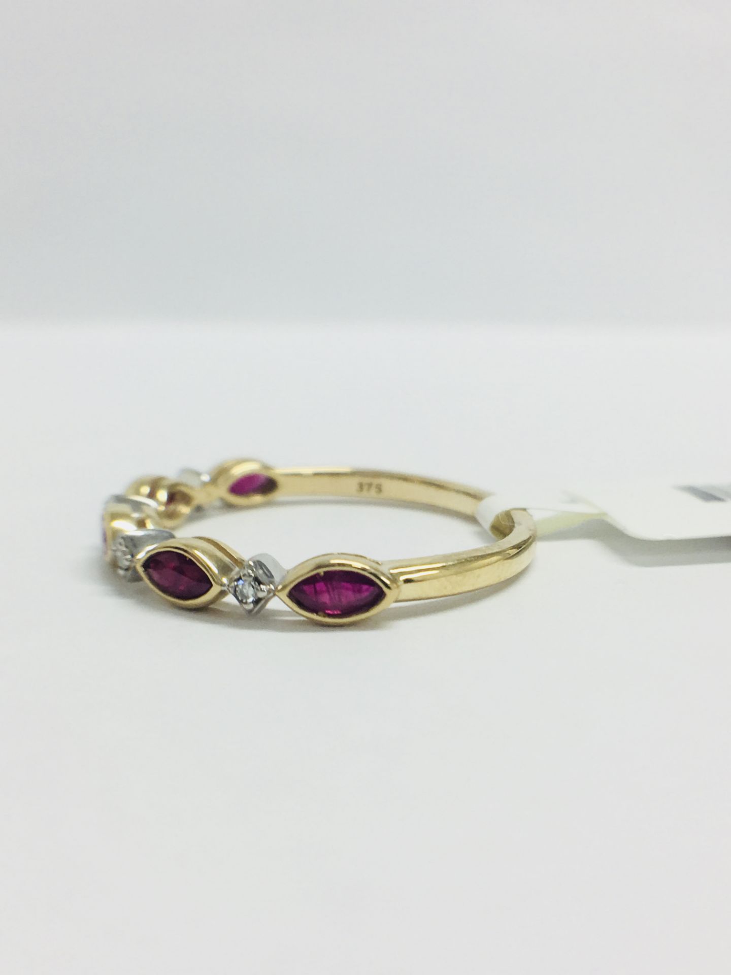 9ct Yellow Gold Ruby Diamond Band Ring - Image 2 of 9