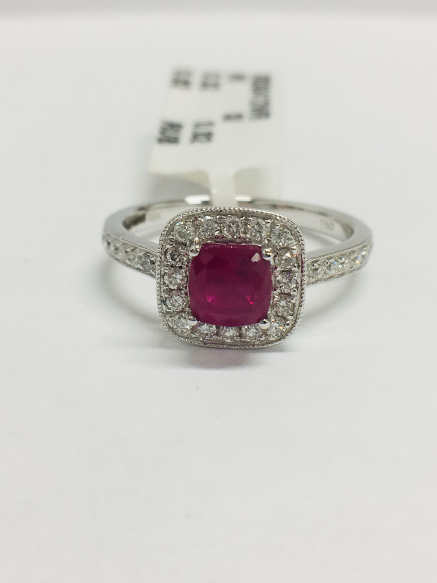 9ct White Gold Cushion Shape Ruby Diamond Dress Ring - Image 2 of 12