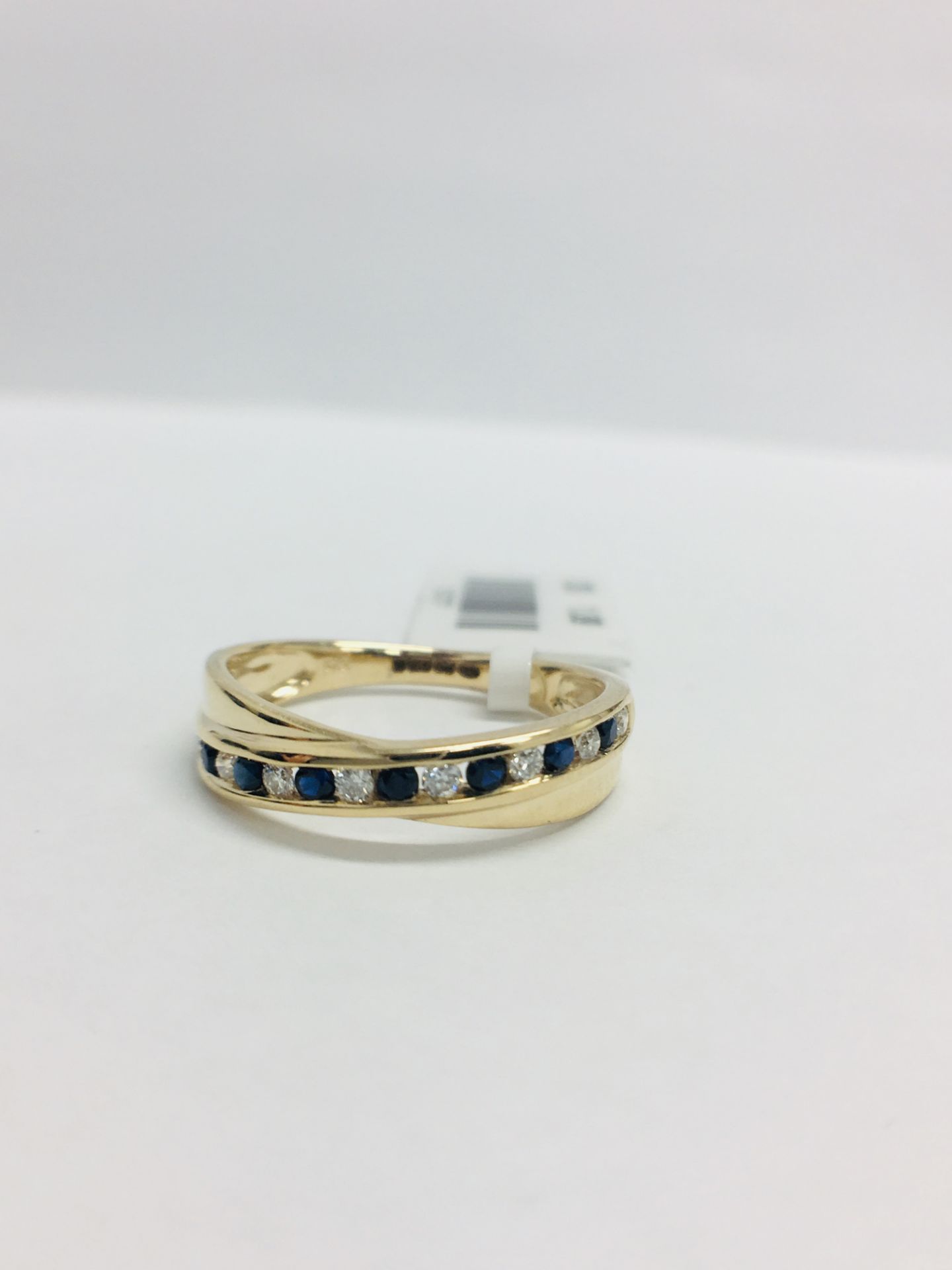 9ct Yellow Gold Sapphire Diamond Crossover Band Ring - Image 10 of 11