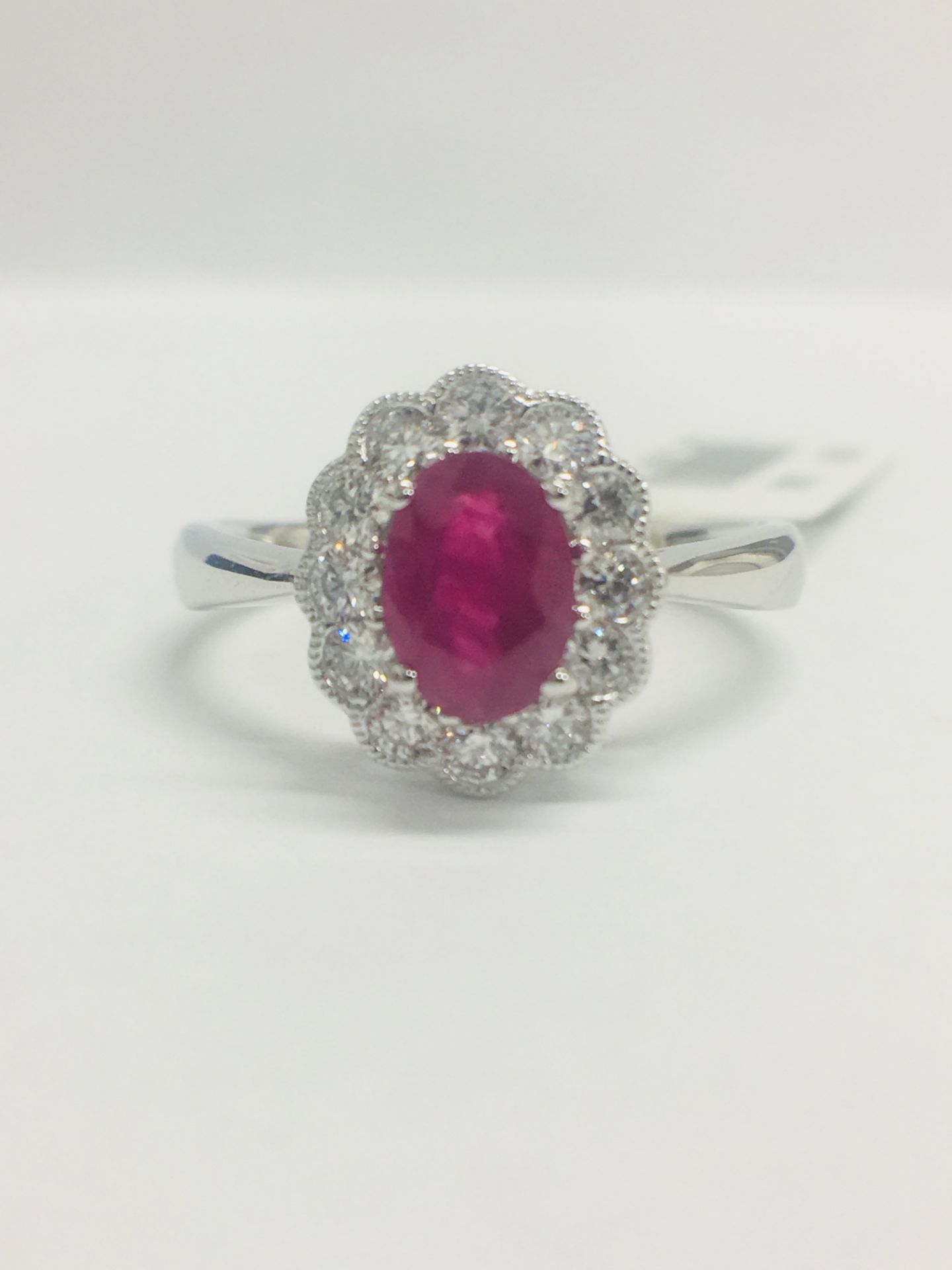 18ct White Gold Ruby Diamond Cluster Ring