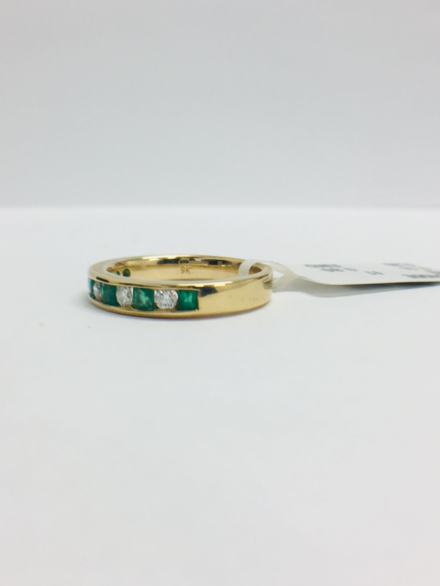 9ct Yellow Gold Emerald Diamond Channel Set Eternity Ring - Image 2 of 13