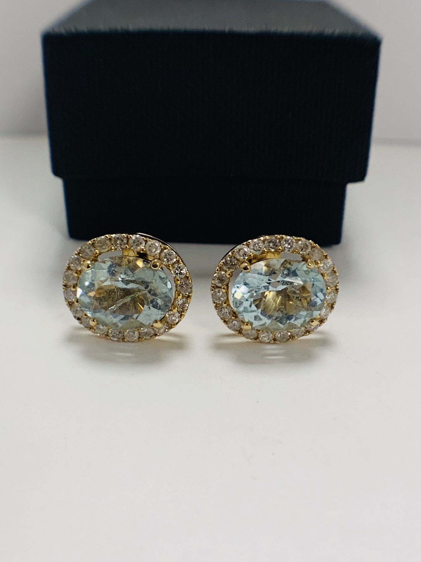 14ct Yellow Gold Aquamarine And Diamond Stud Earrings