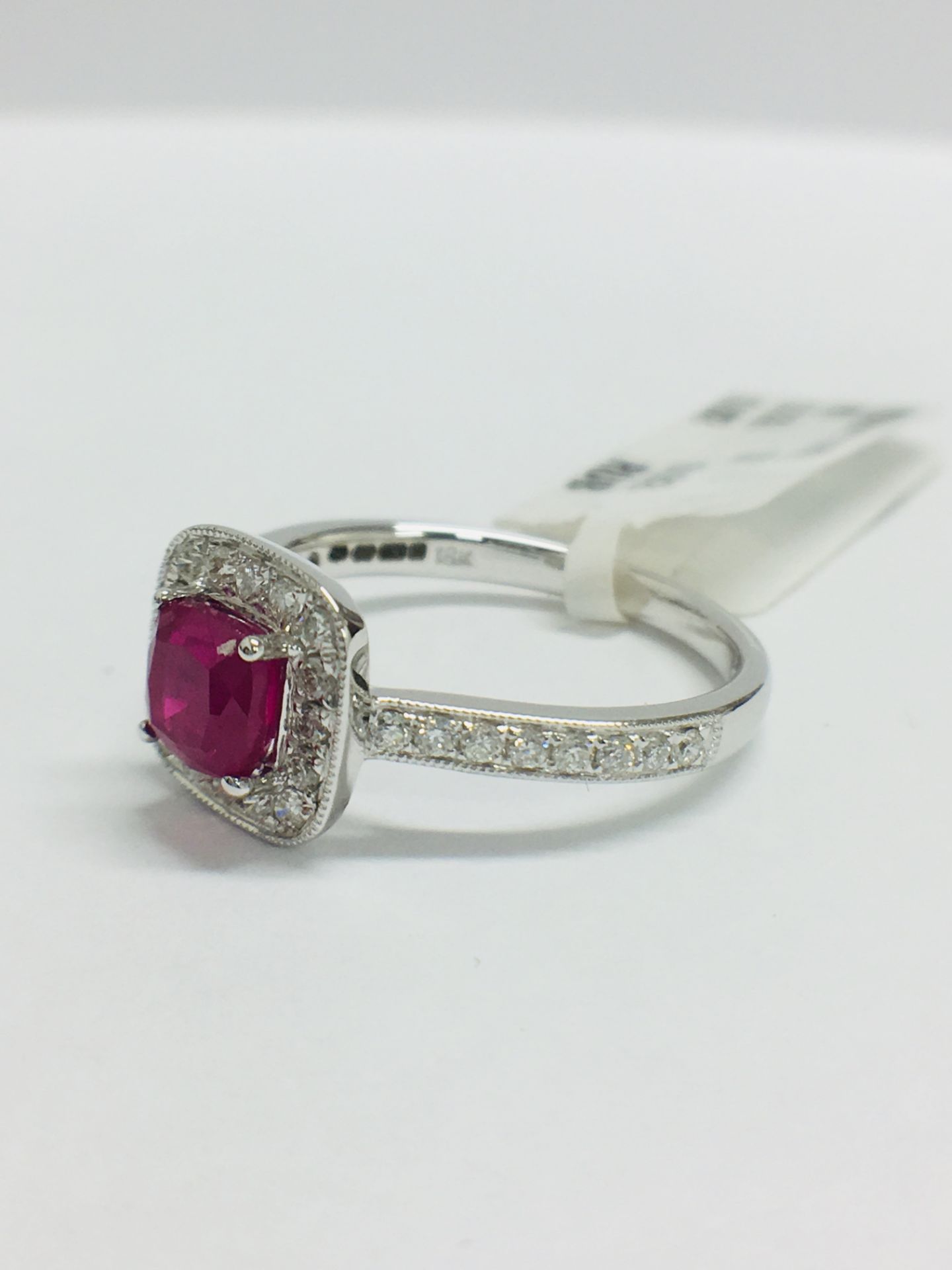 9ct White Gold Cushion Shape Ruby Diamond Dress Ring - Image 3 of 12