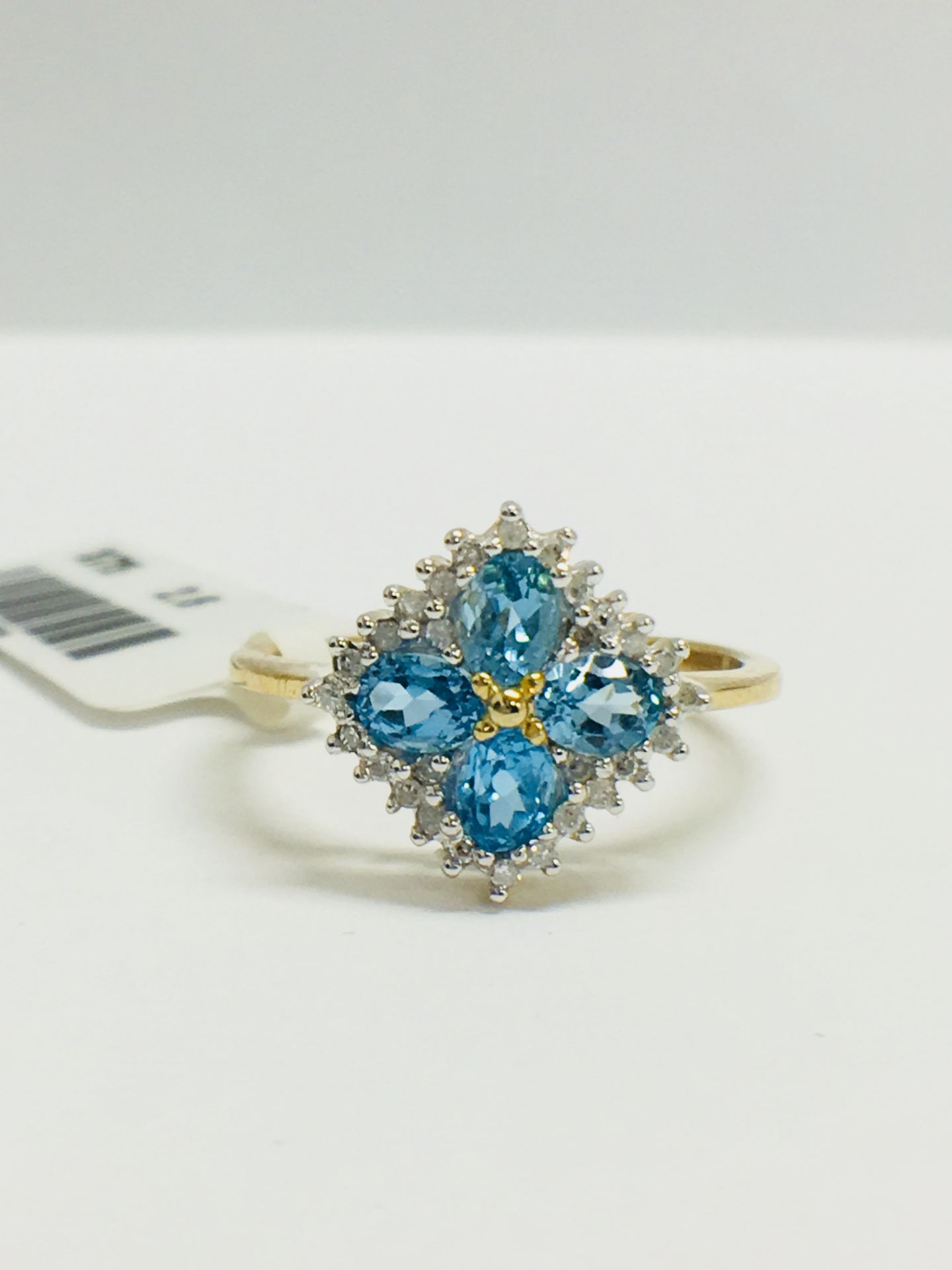 9ct Yellow Gold Blue Topaz Diamond Cluster Ring