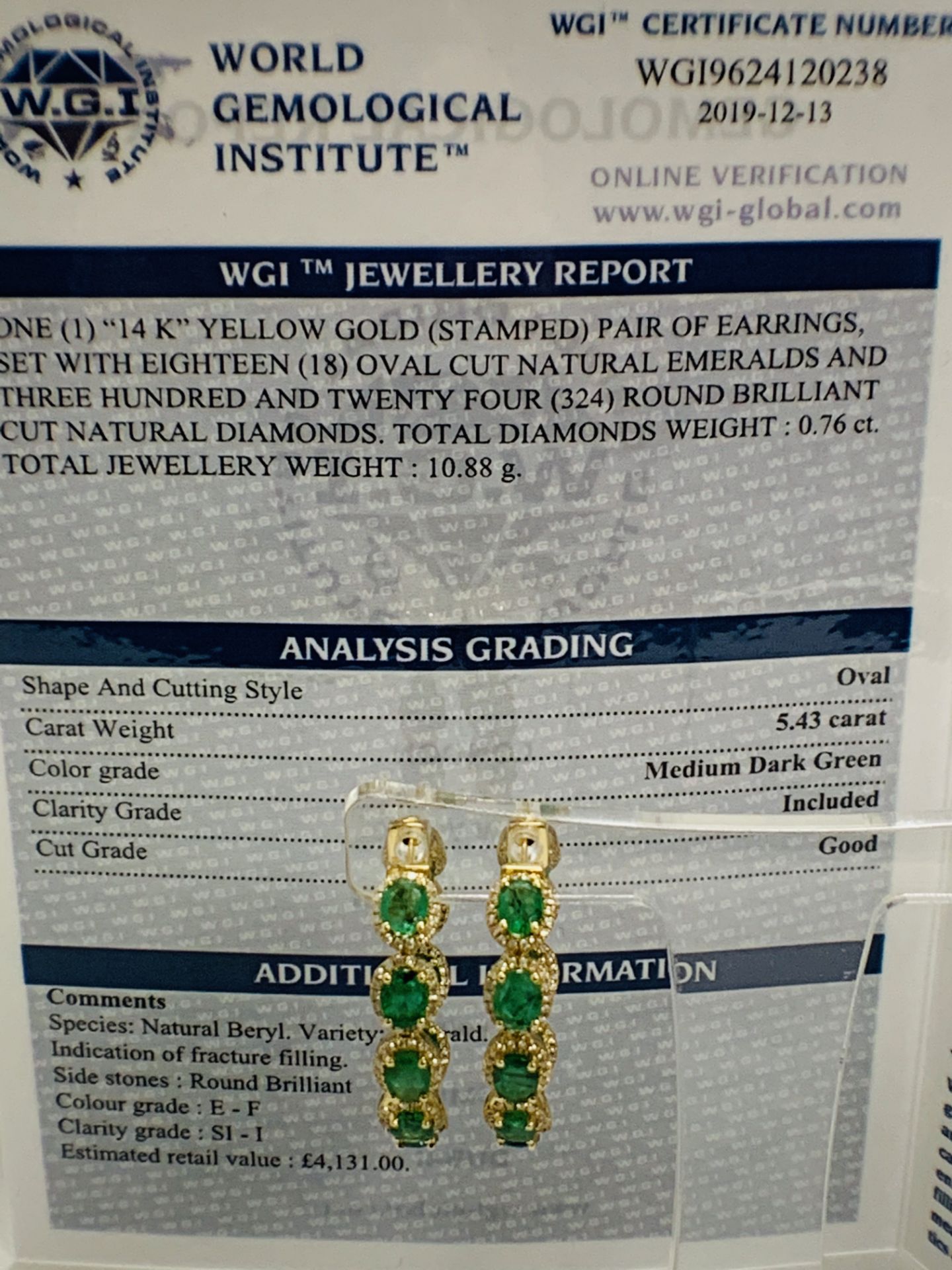 14ct Yellow Gold Emerald And Diamond Hoop Earrings - Image 21 of 23