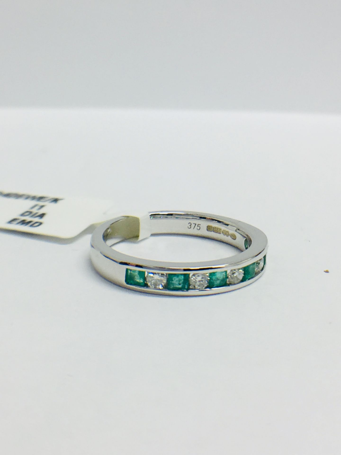 9ct White Gold Emerald Diamond Channel Set Eternity Ring - Image 9 of 12