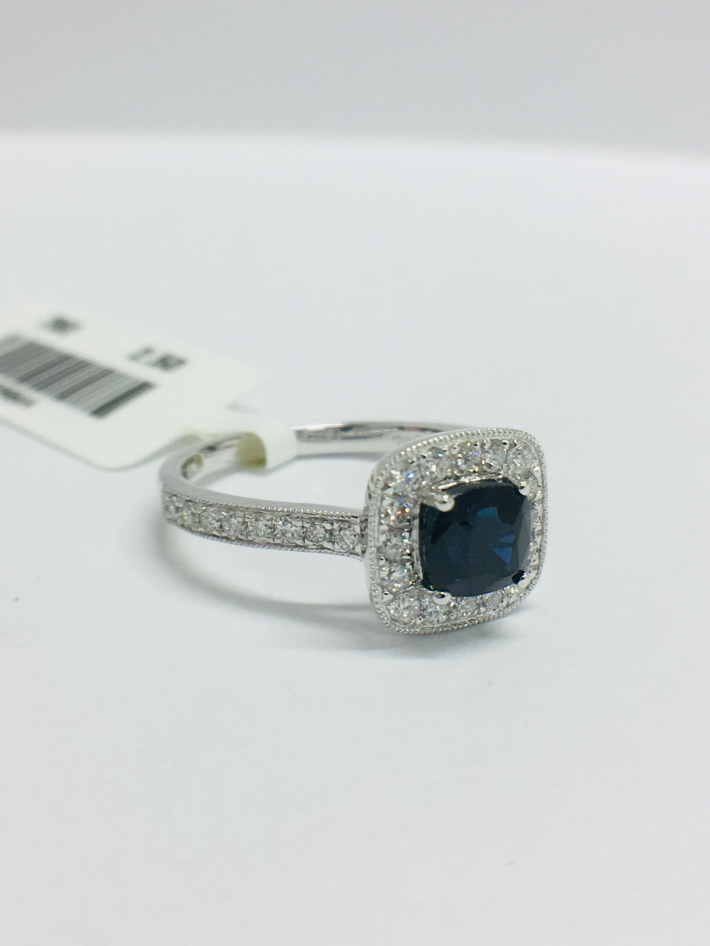 9ct White Gold Cushion Shape Sapphire Diamond Dress Ring - Image 10 of 12