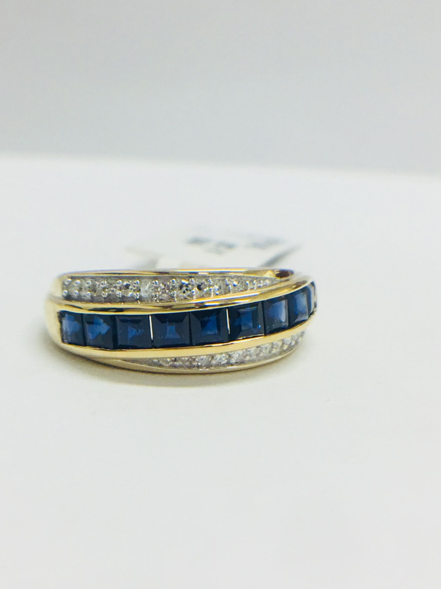 9ct Yellow Gold Diamond Sapphire Crossover Style Ring