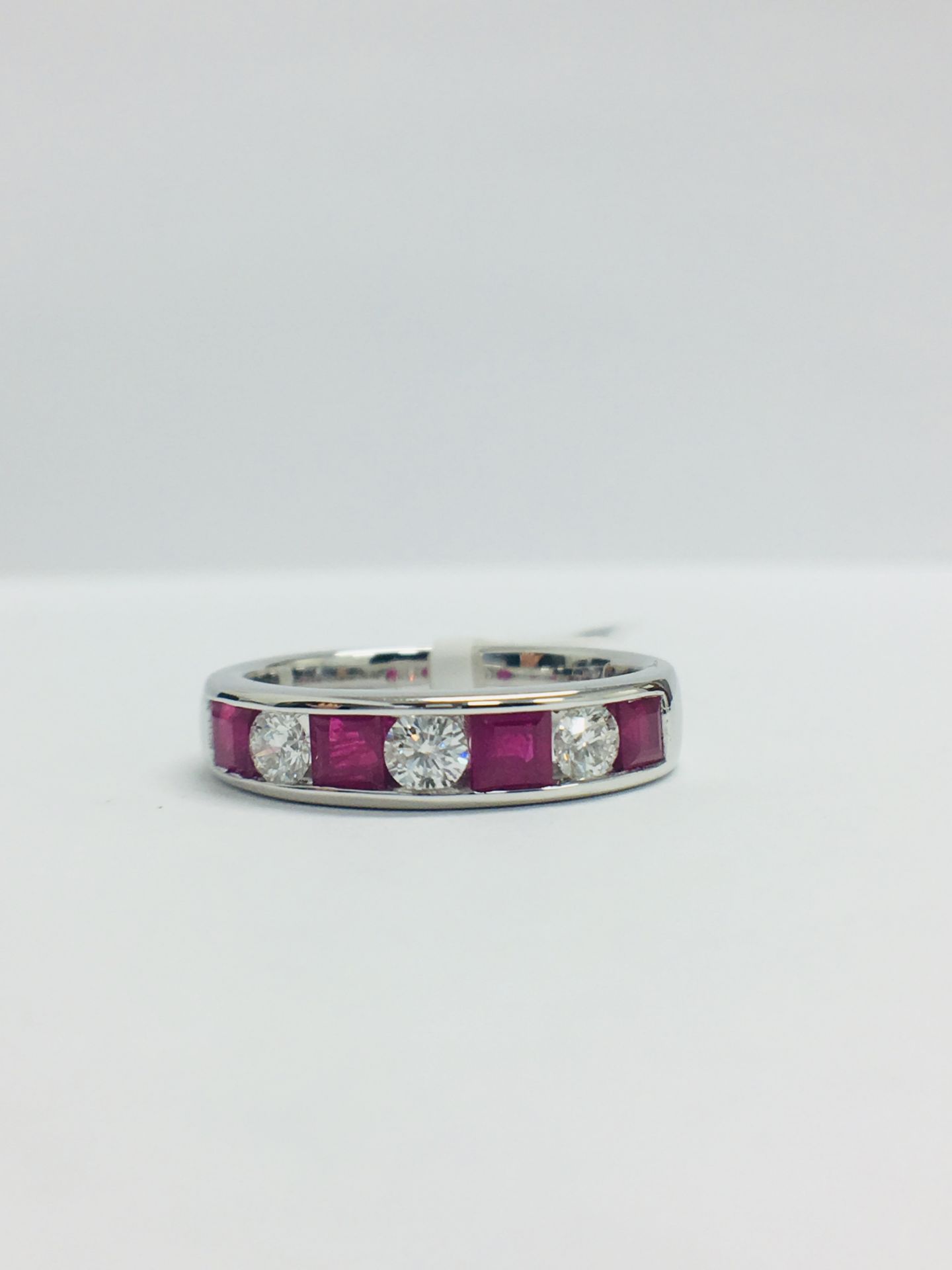 9ct White Gold Ruby Diamond Channel Set Ring