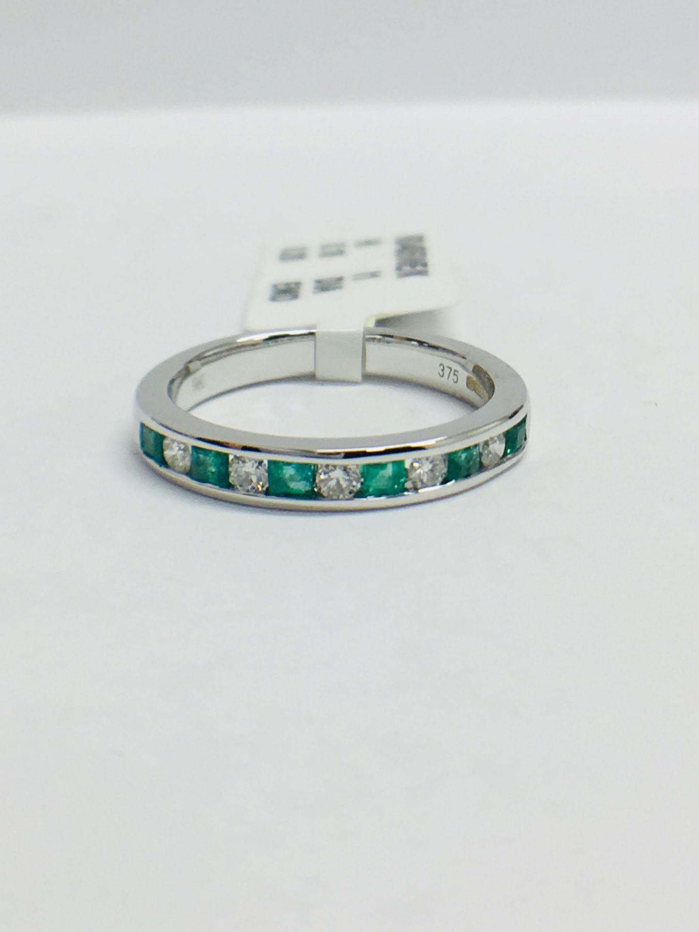 9ct White Gold Emerald Diamond Channel Set Eternity Ring - Image 2 of 12