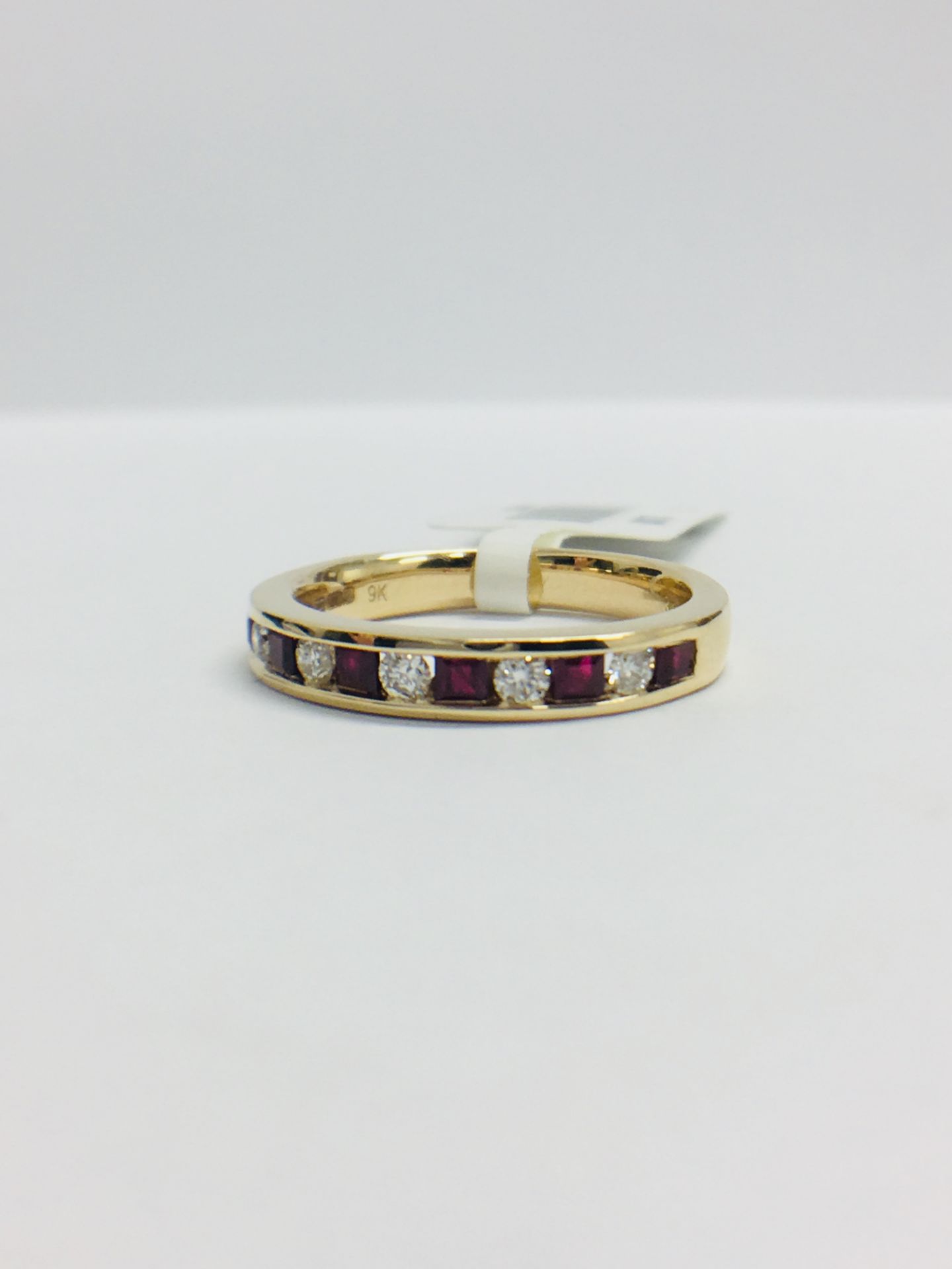 9ct Yellow Gold Ruby Diamond Channel Set Eternity Ring