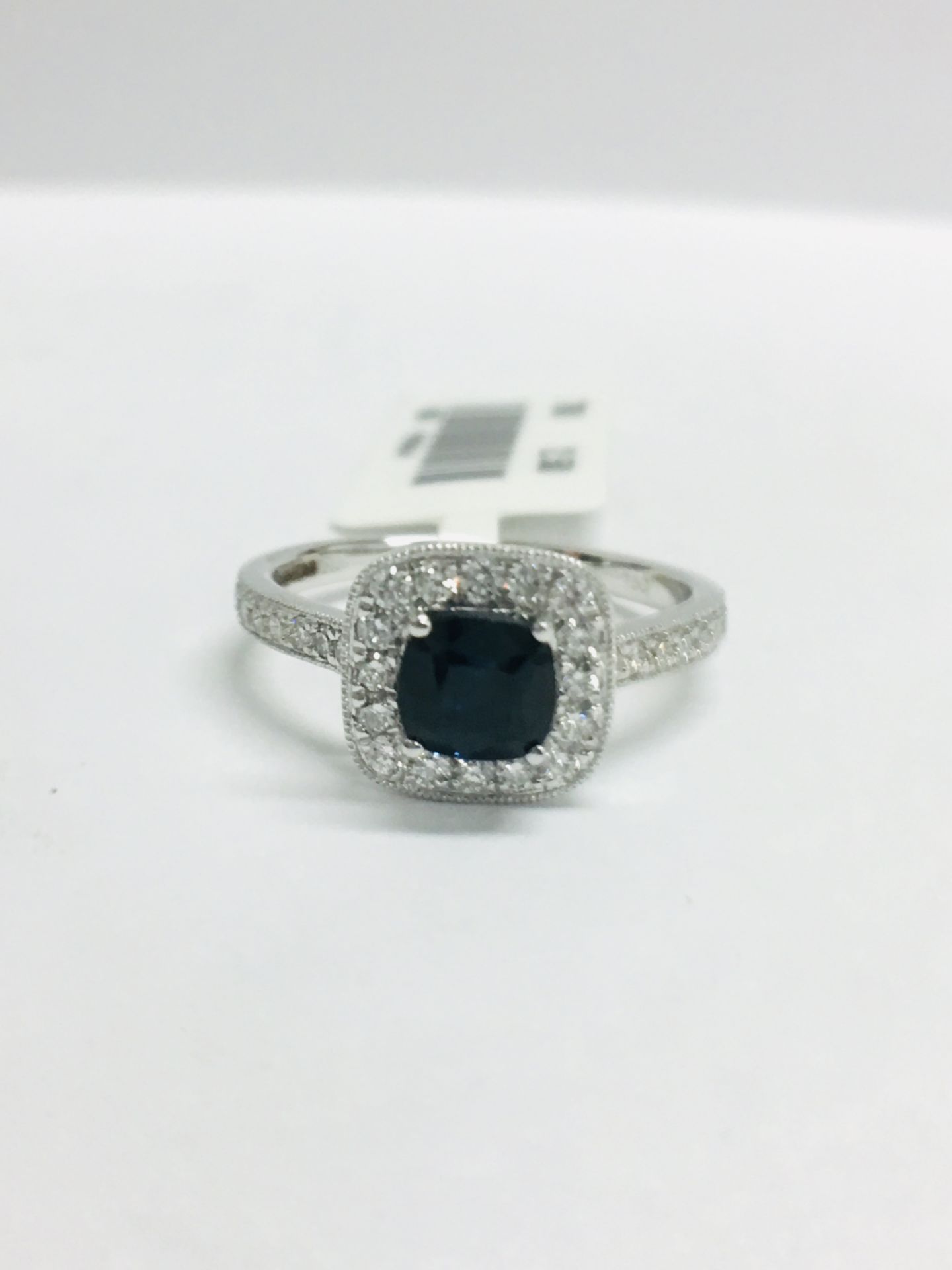 9ct White Gold Cushion Shape Sapphire Diamond Dress Ring - Image 11 of 12