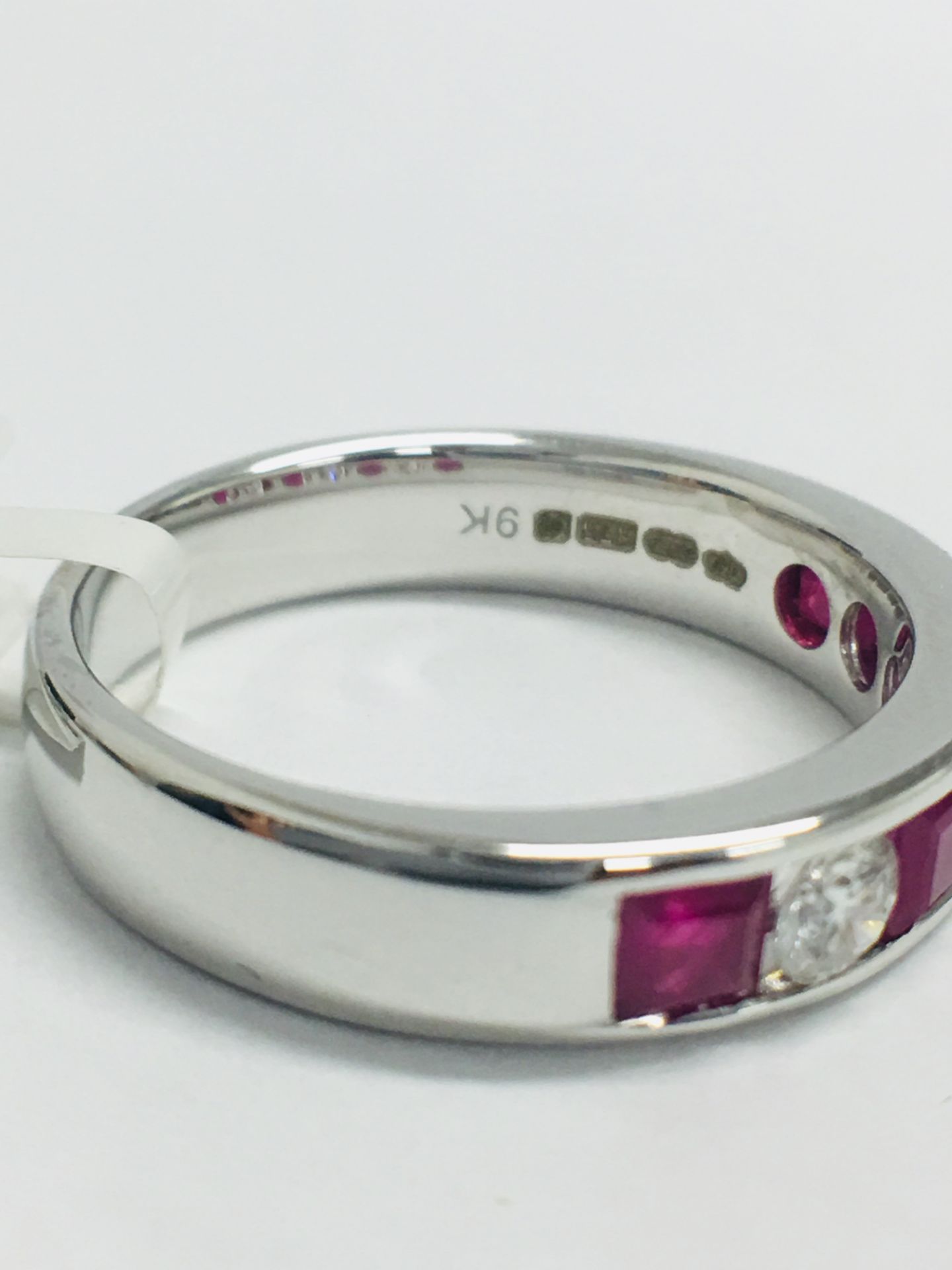 9ct White Gold Ruby Diamond Channel Set Ring - Image 7 of 9