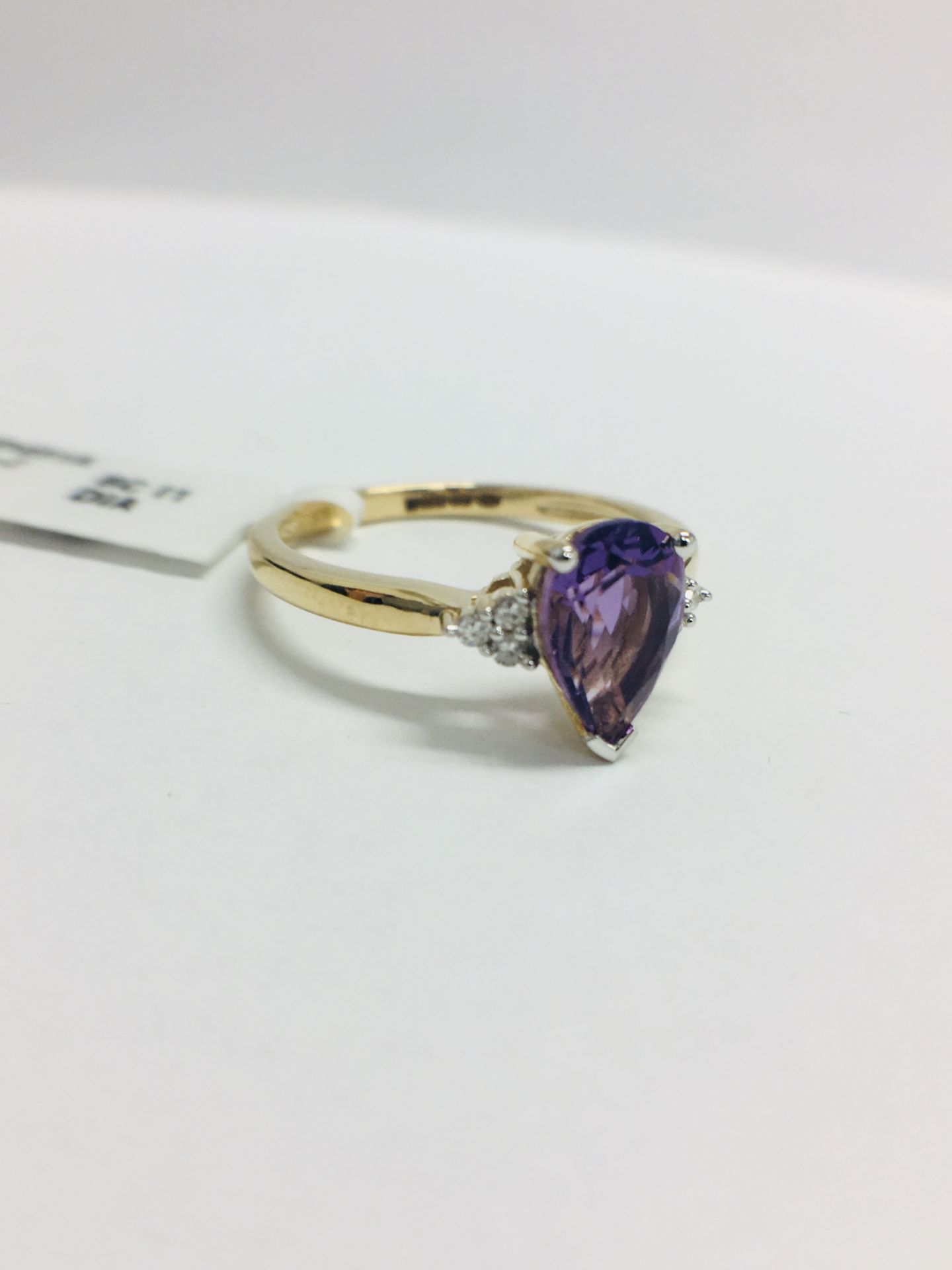 9ct Yellow Gold Amethyst Diamond Navette Style Dress Ring - Image 9 of 10