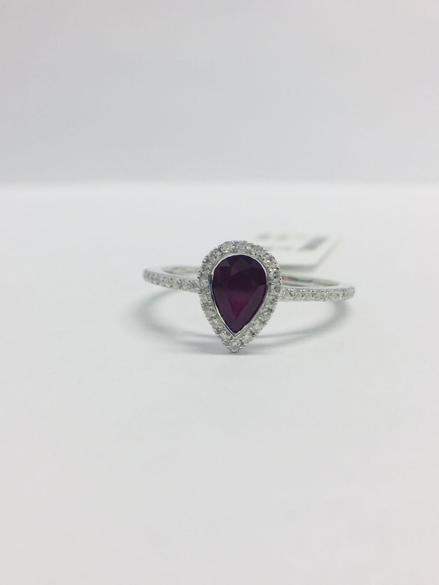 9ct White Pearshape Ruby Diamond Ring