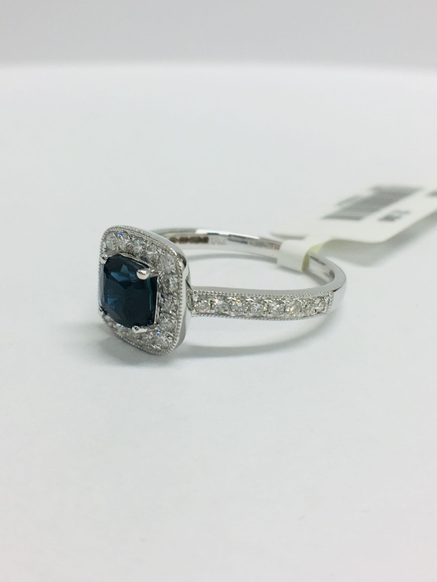 9ct White Gold Cushion Shape Sapphire Diamond Dress Ring - Image 3 of 12