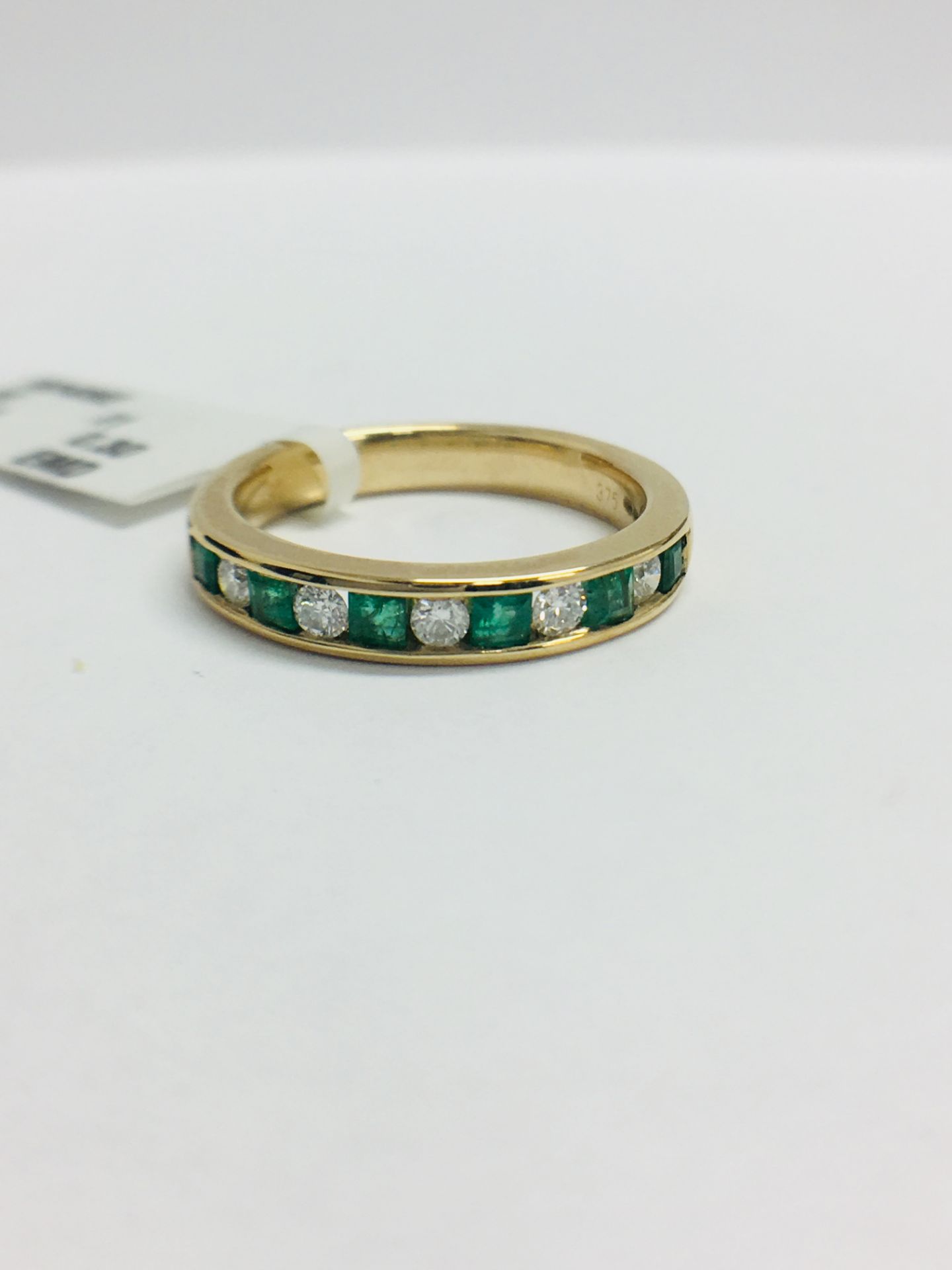 9ct Yellow Gold Emerald Diamond Channel Set Eternity Ring - Image 12 of 13