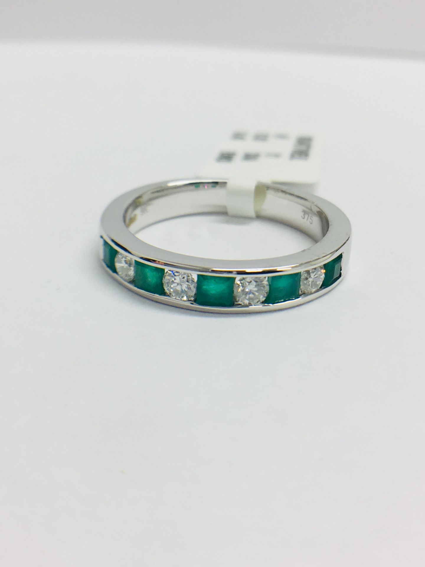 9ct Emerald Diamond Channel Set Eternity Ring - Image 3 of 10