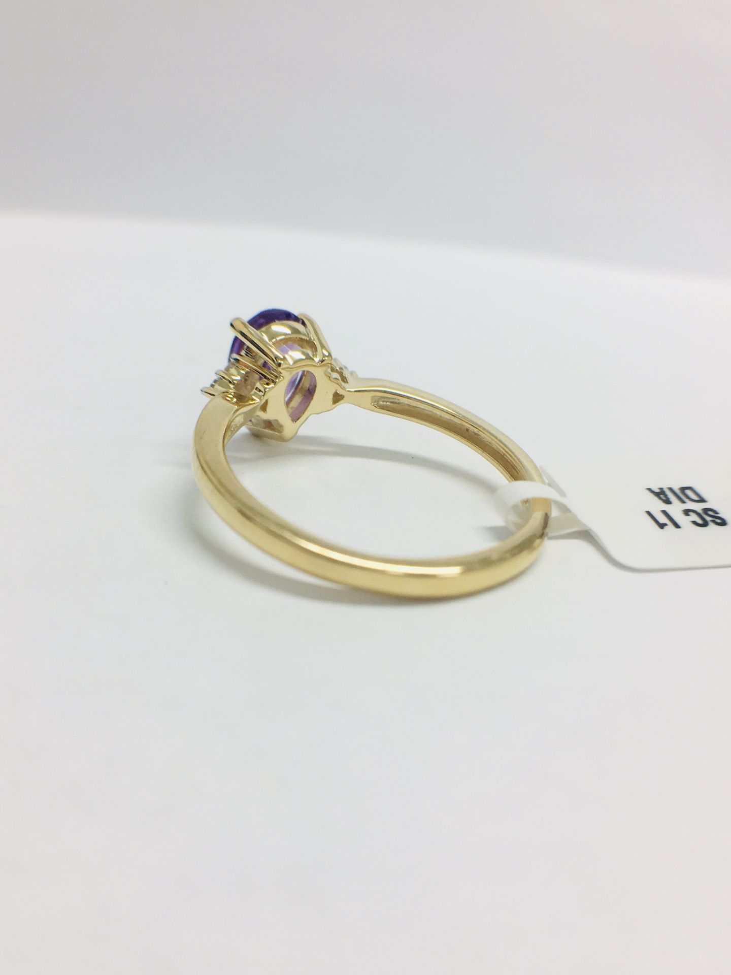 9ct Yellow Gold Amethyst Diamond Navette Style Dress Ring - Image 4 of 10