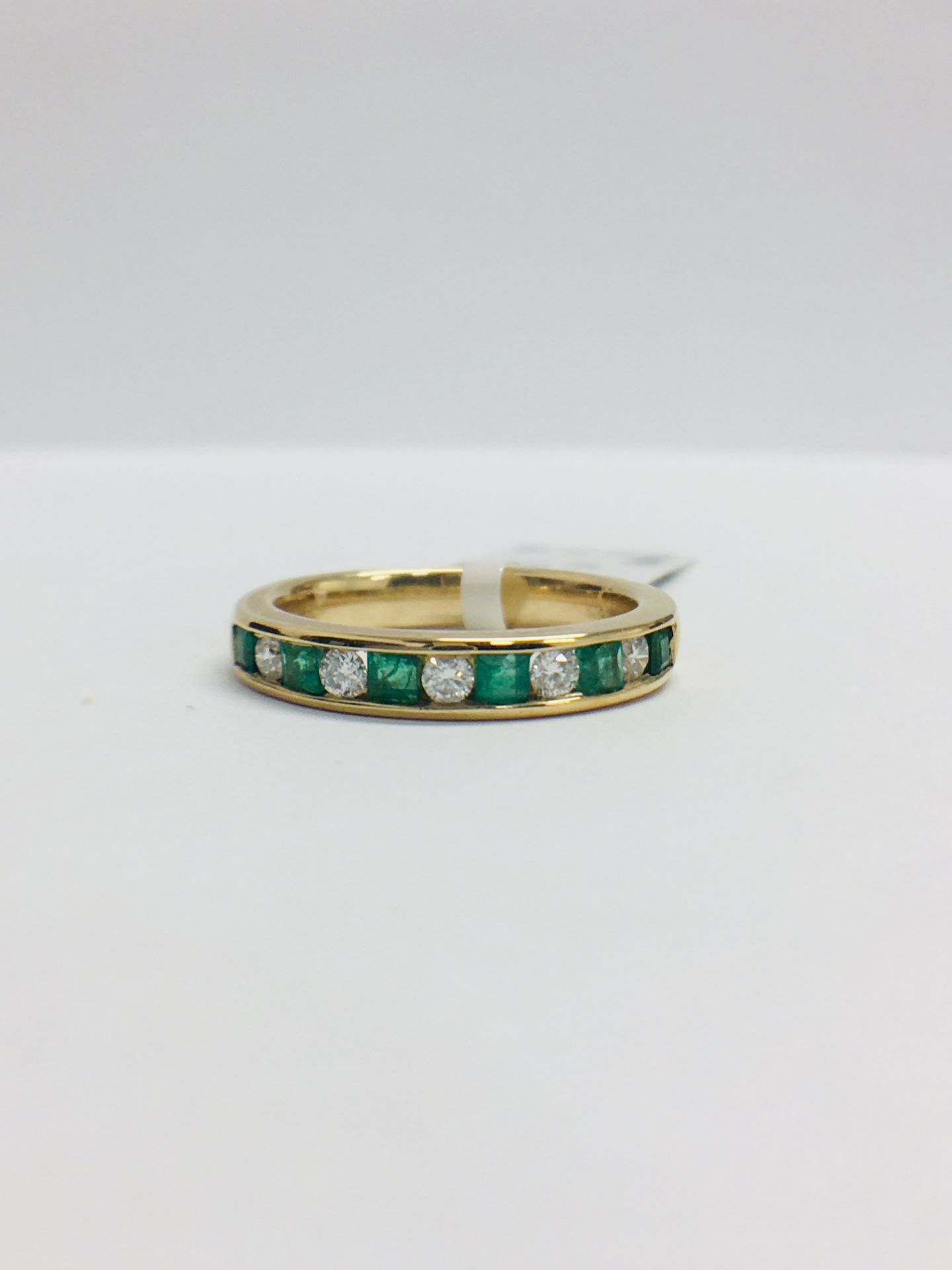 9ct Yellow Gold Emerald Diamond Channel Set Eternity Ring