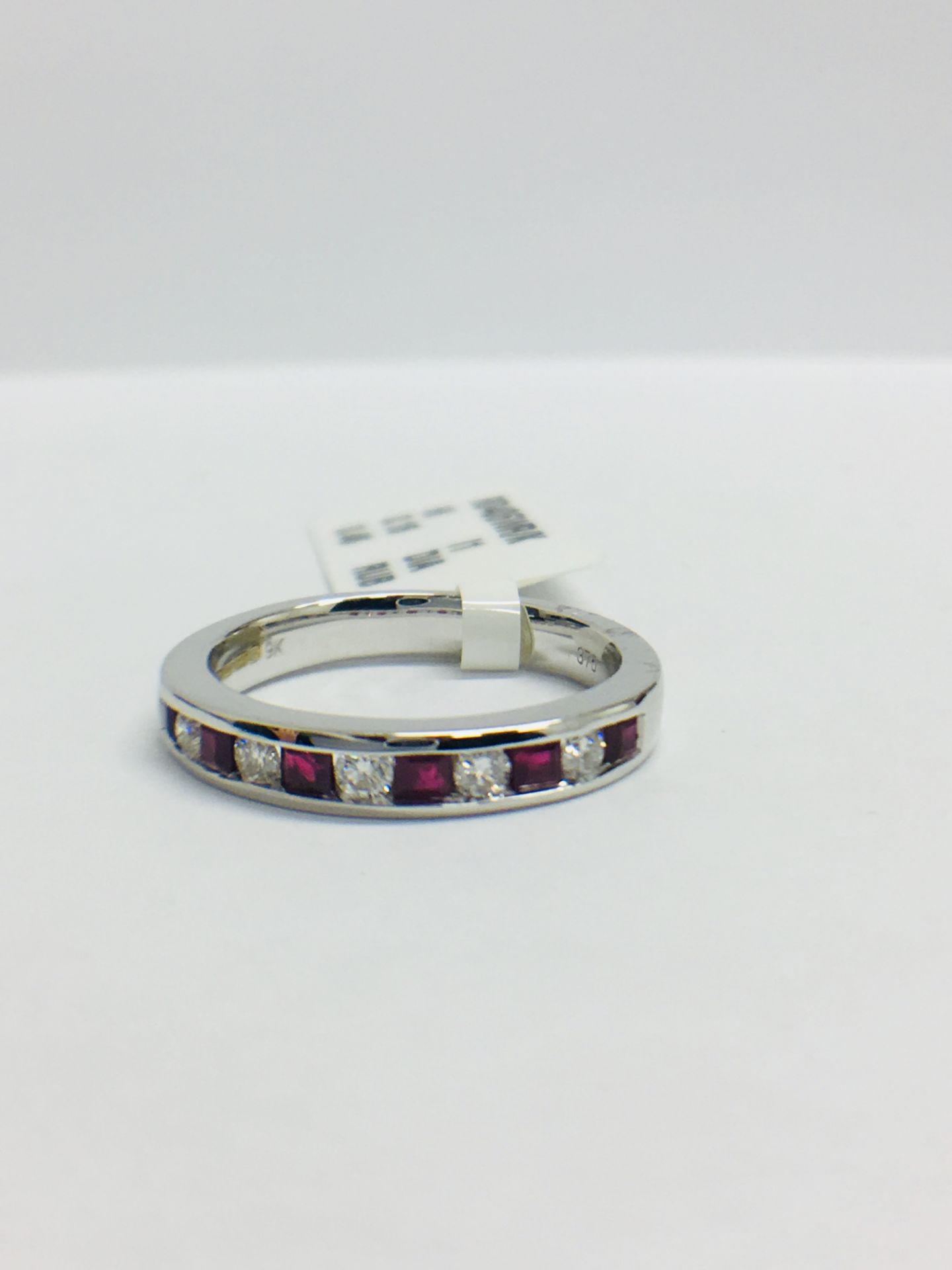 9ct White Gold Ruby Diamond Channel Set Eternity Ring - Image 8 of 9