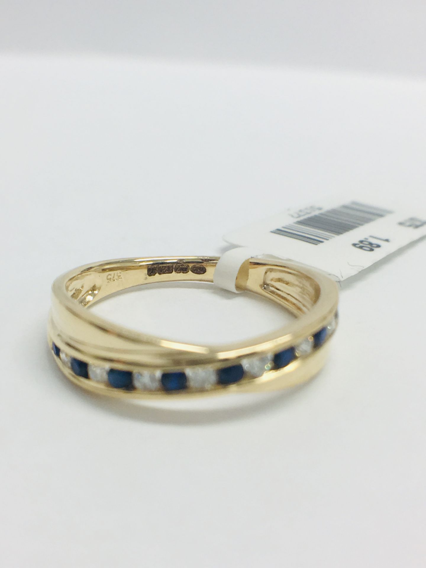 9ct Yellow Gold Sapphire Diamond Crossover Band Ring - Image 2 of 11