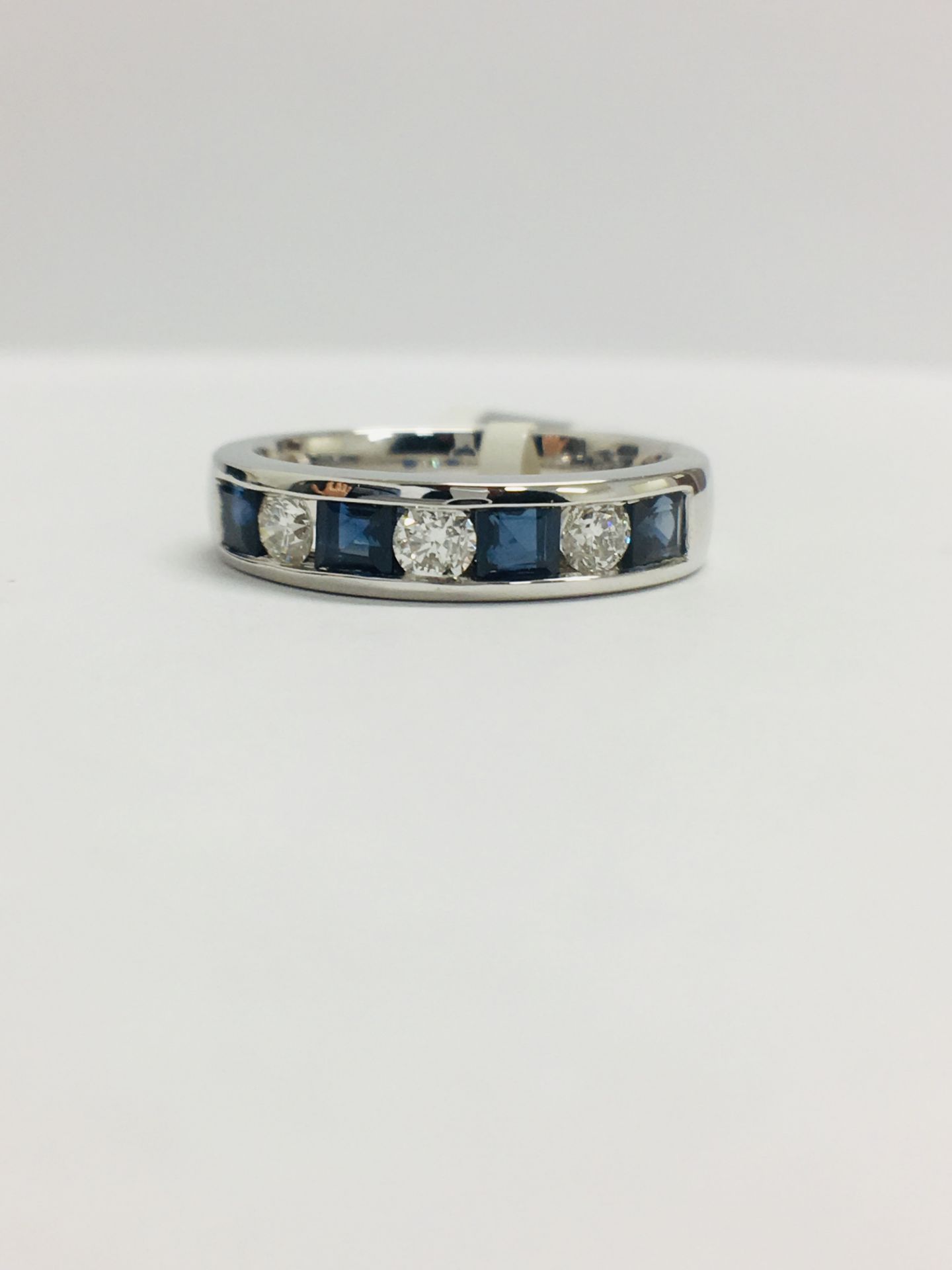 9ct White Gold Sapphire Diamond Channel Set Ring