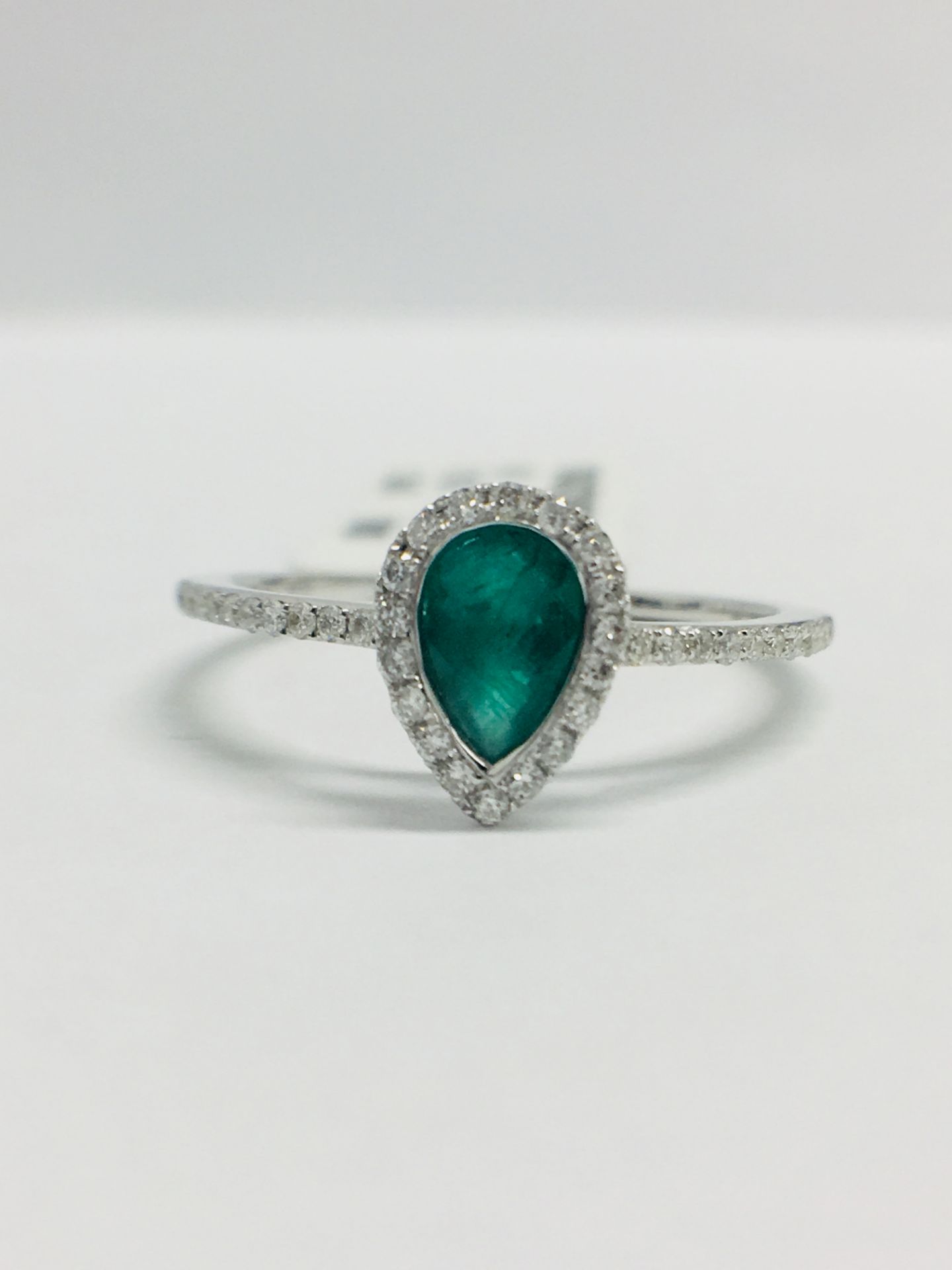 9ct White Pearshape Emerald Diamond Ring