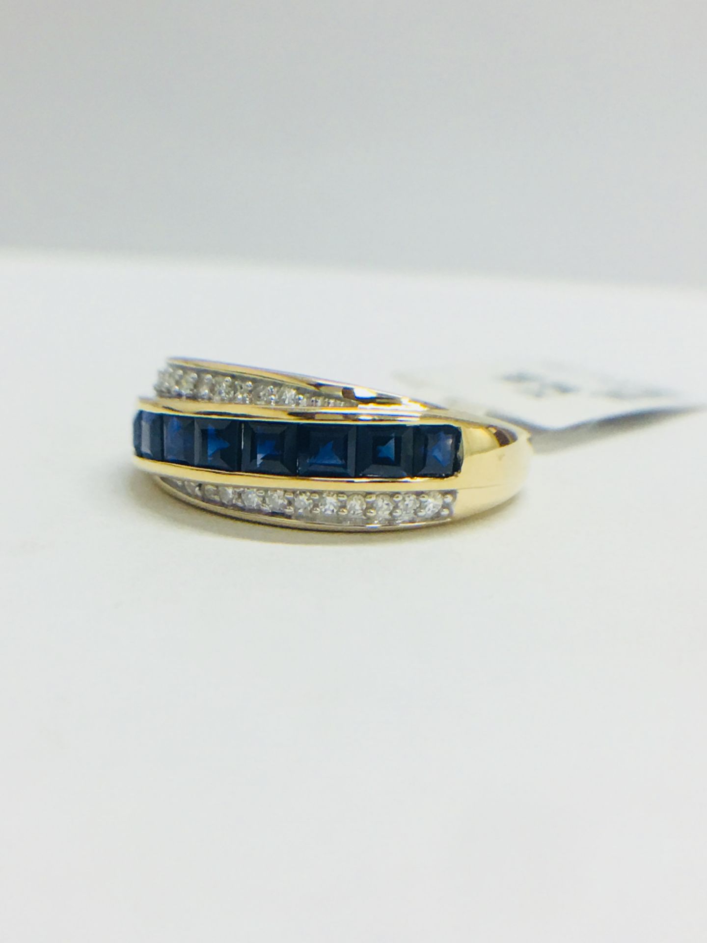 9ct Yellow Gold Diamond Sapphire Crossover Style Ring - Image 2 of 11