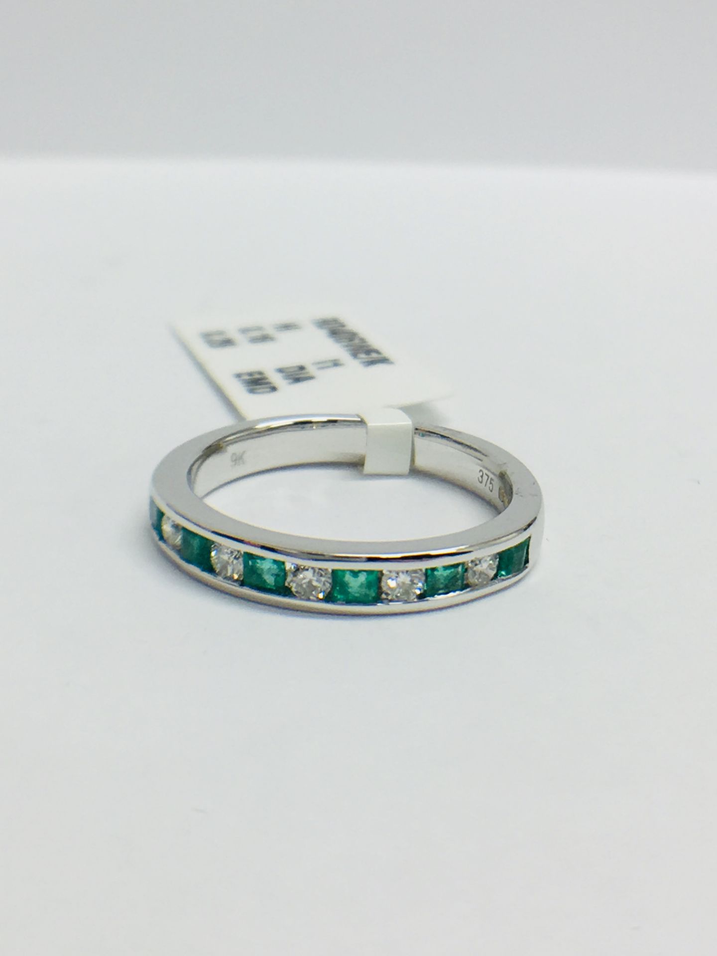 9ct White Gold Emerald Diamond Channel Set Eternity Ring - Image 10 of 12