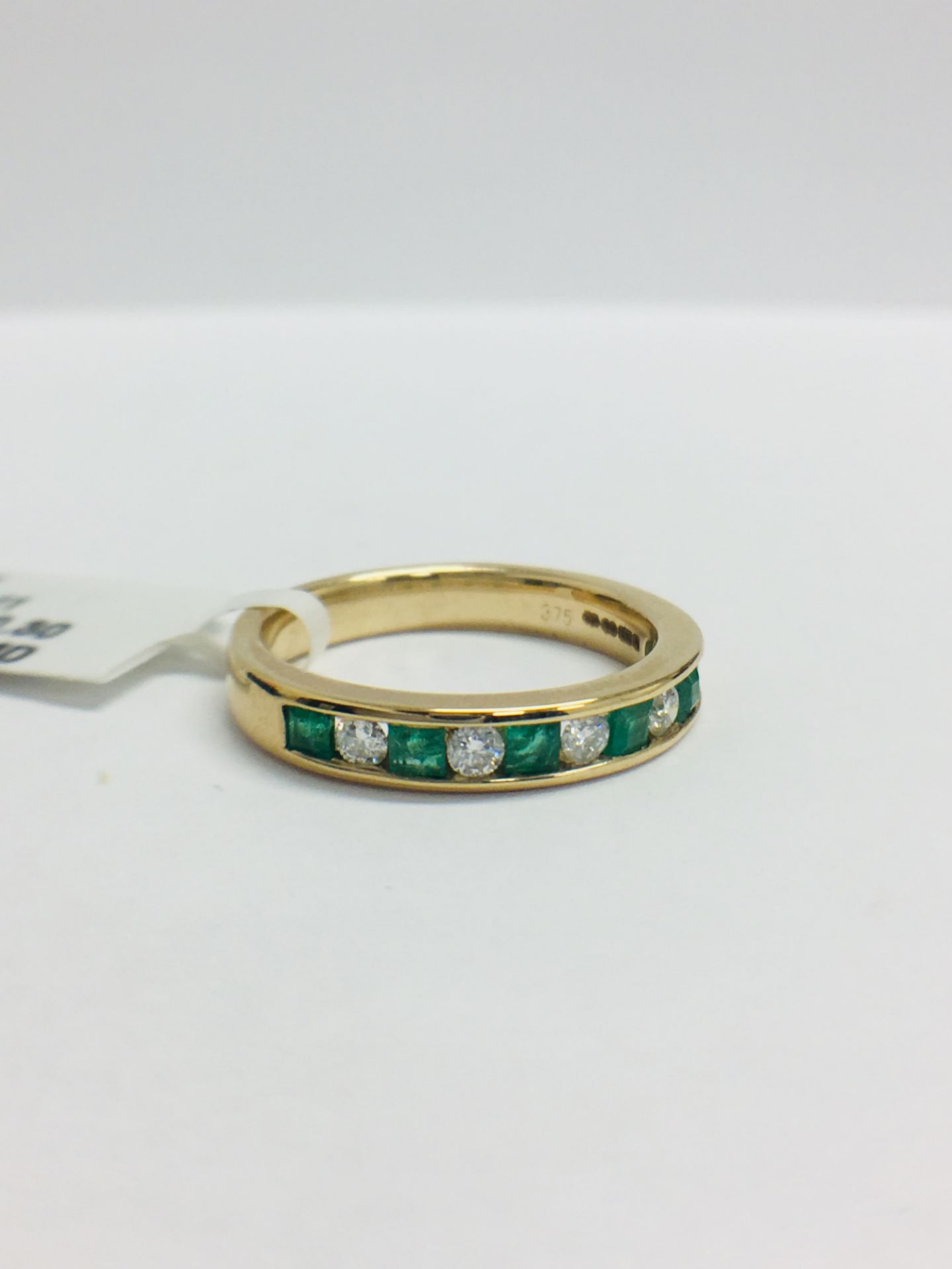 9ct Yellow Gold Emerald Diamond Channel Set Eternity Ring - Image 10 of 13