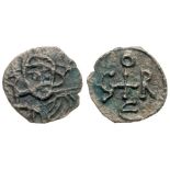 Leo III with Pope Gregory III. Silver 1/8 Siliqua (0.28 g), 731-741. EF