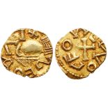 Merovingians, Uncertain. Gold Tremissis (0.72 g), ca. 575-650. EF