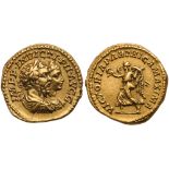 Septimius Severus, with Caracalla, as Caesar. Gold Aureus (7.41 g), AD 193-211. VF