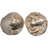 East Celts. Imitations of coins of Patraos. Silver Tetradrachm (11.57g), ca. 2nd Century BC. VF