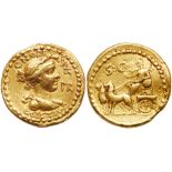 L. Cestius and C. Norbanus. Gold Aureus (8.08 g), 43 BC